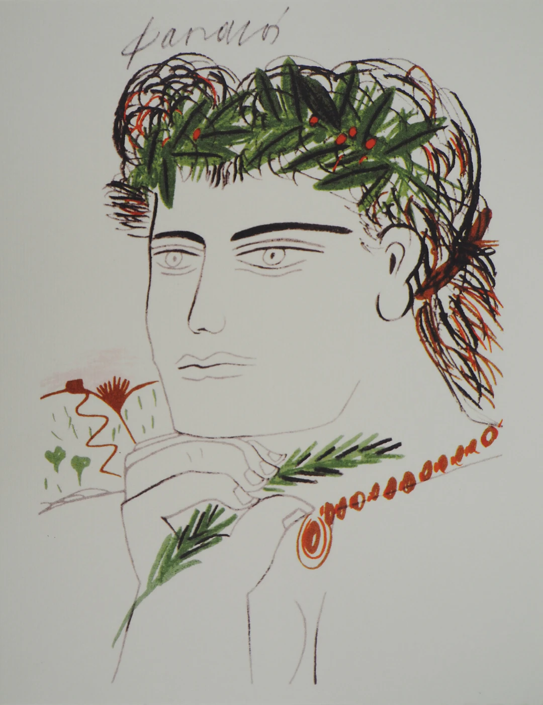 Alekos FASSIANOS : Jeune homme à la couronne d’olivier, Lithographie signée