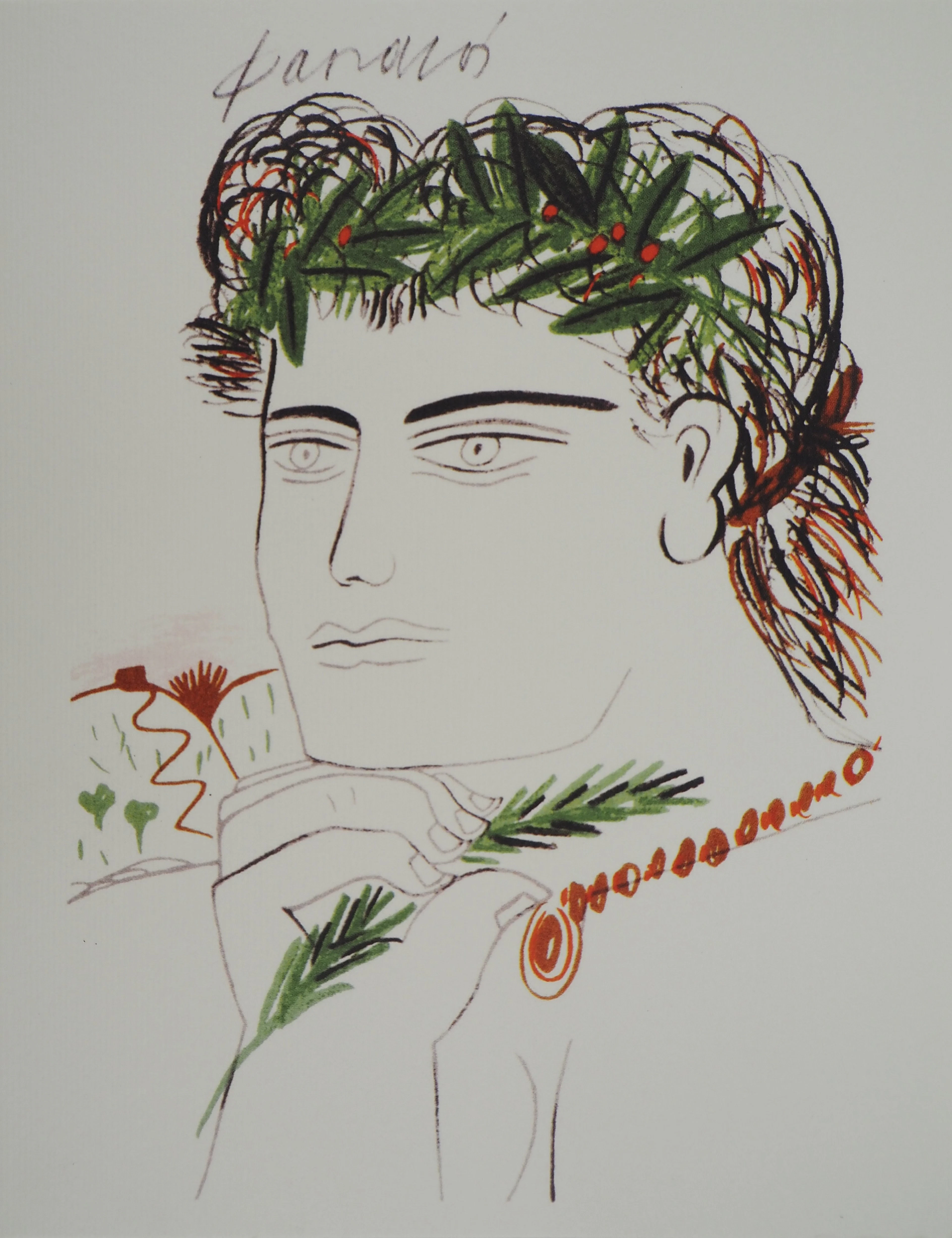 Alekos FASSIANOS : Jeune homme à la couronne d’olivier, Lithographie signée