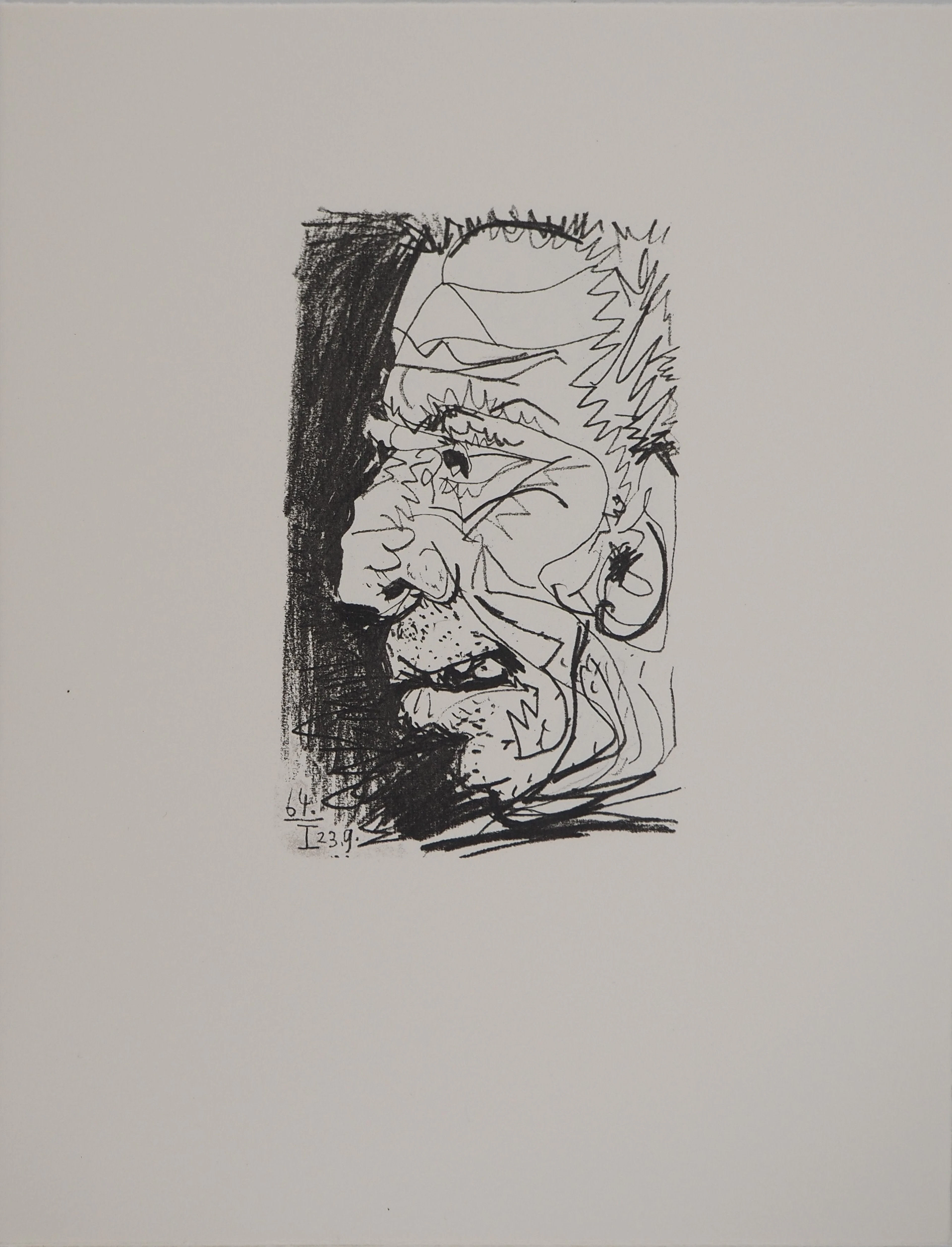 Pablo PICASSO : Le Goût du Bonheur, Autoportrait en vieillard, Lithographie