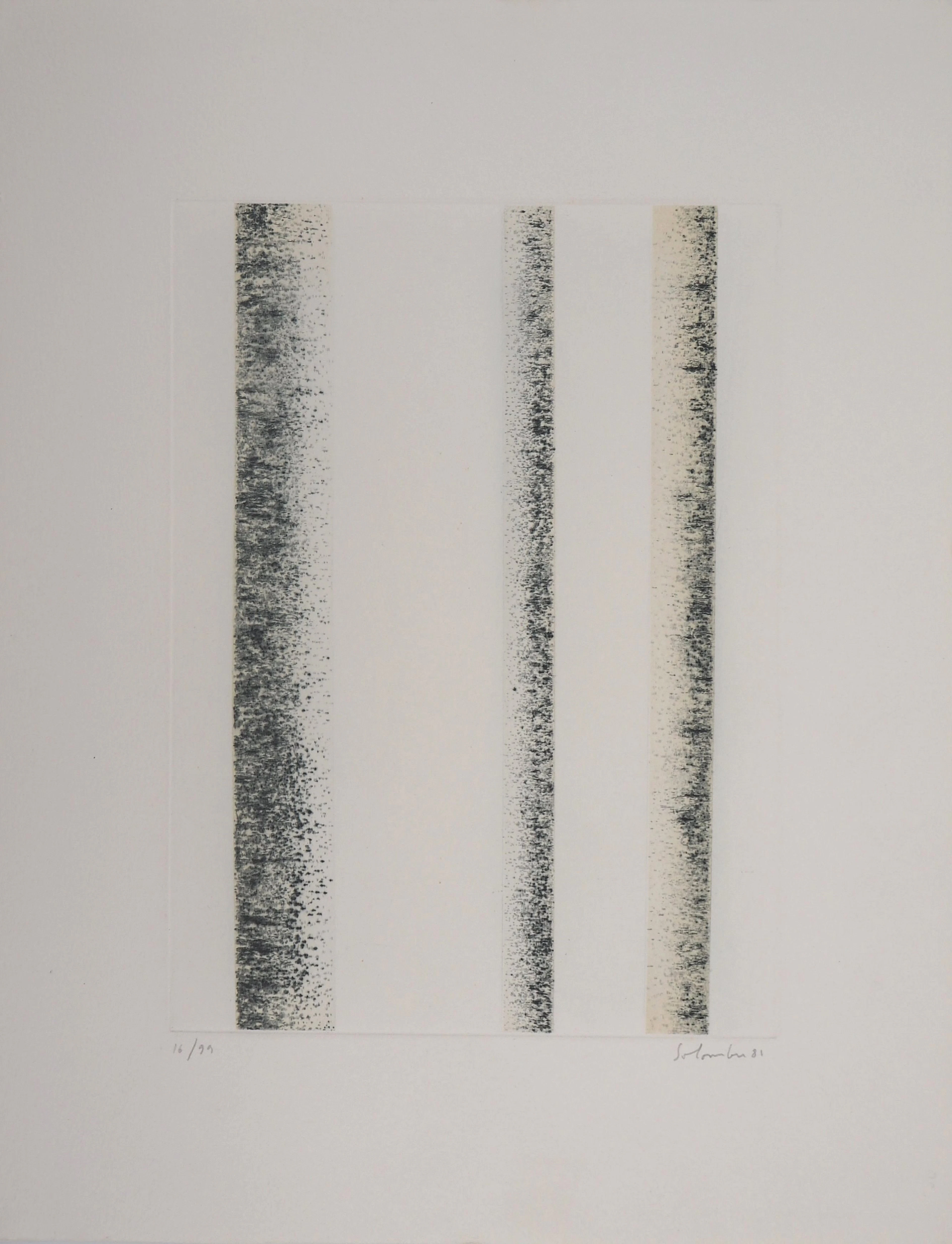 Jean SOLOMBRE - Trois troncs de bouleaux, 1981 - Gravure signée et numérotée