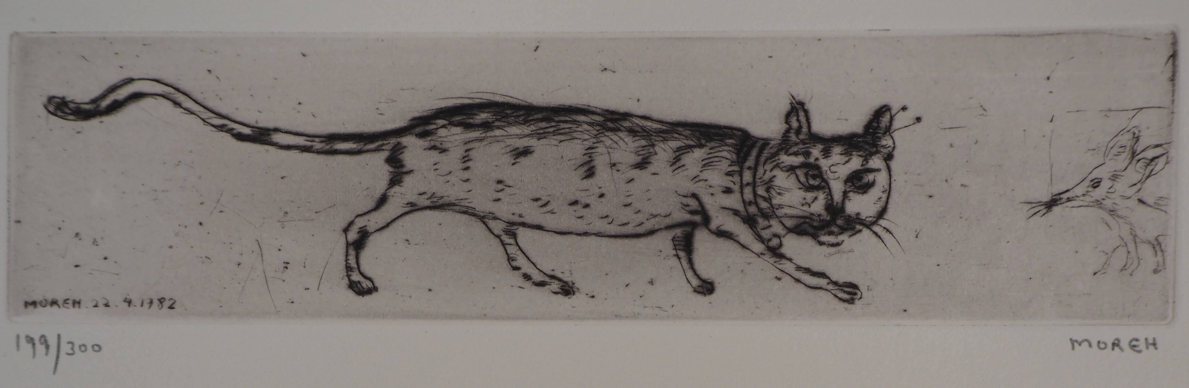 Mordecai MOREH - Le chat et la souris, 1982 - Gravure originale Signée