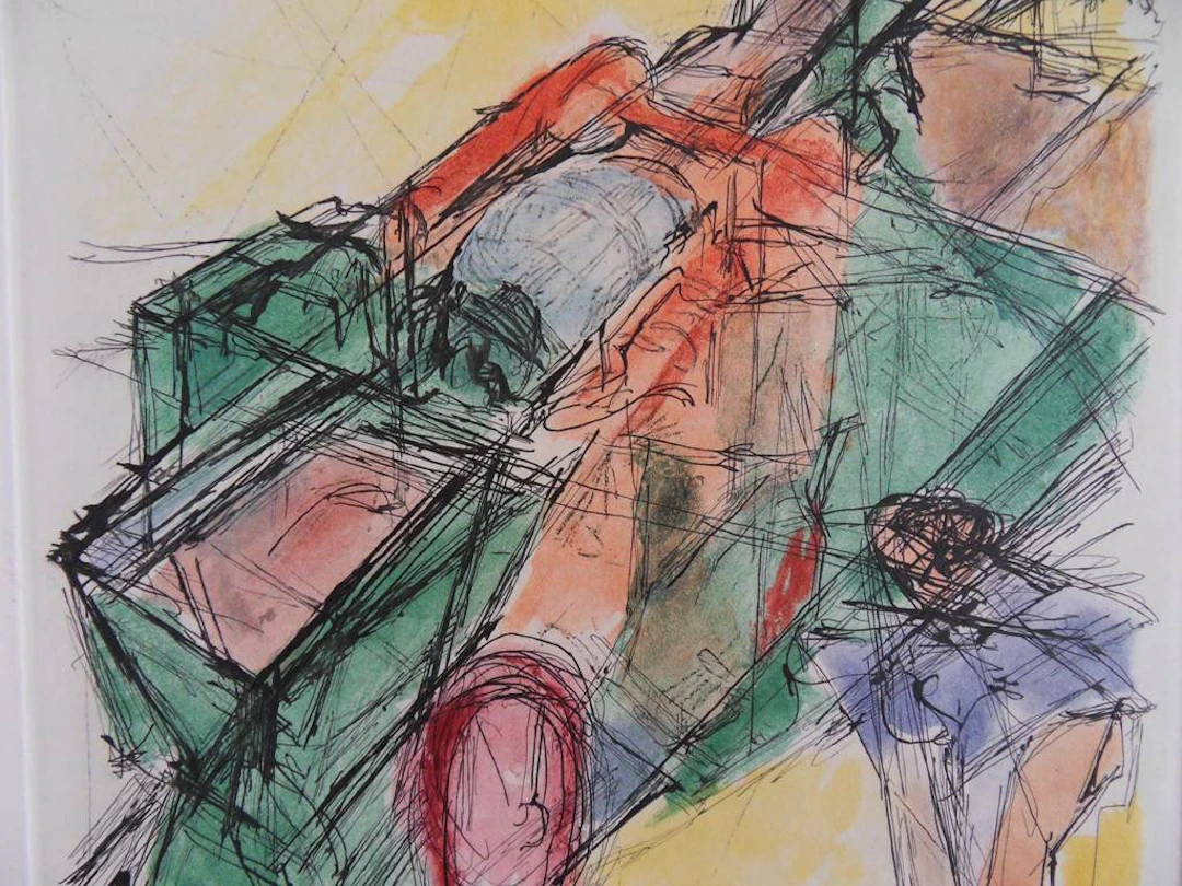 Jacques VILLON Passage d’un chariot, Gravure originale Signée