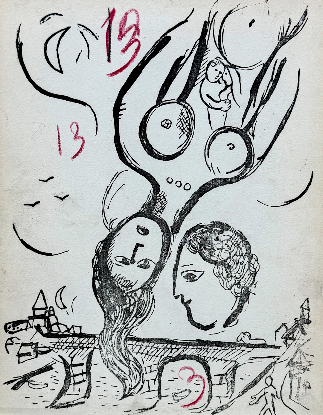 Marc Chagall - Le couple, 1968 - Gravure sur bois épreuve essai