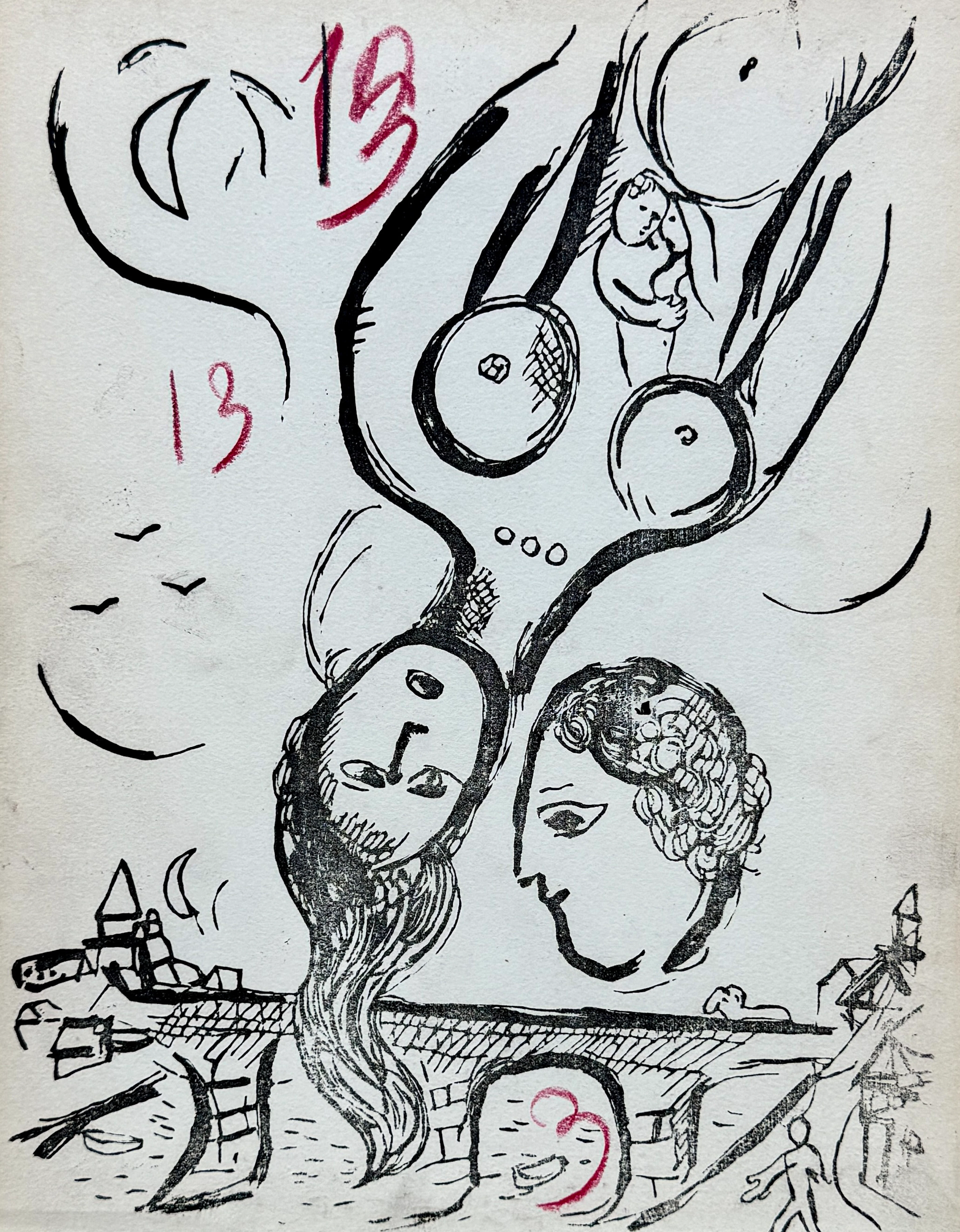 Marc Chagall - Le couple, 1968 - Gravure sur bois épreuve essai