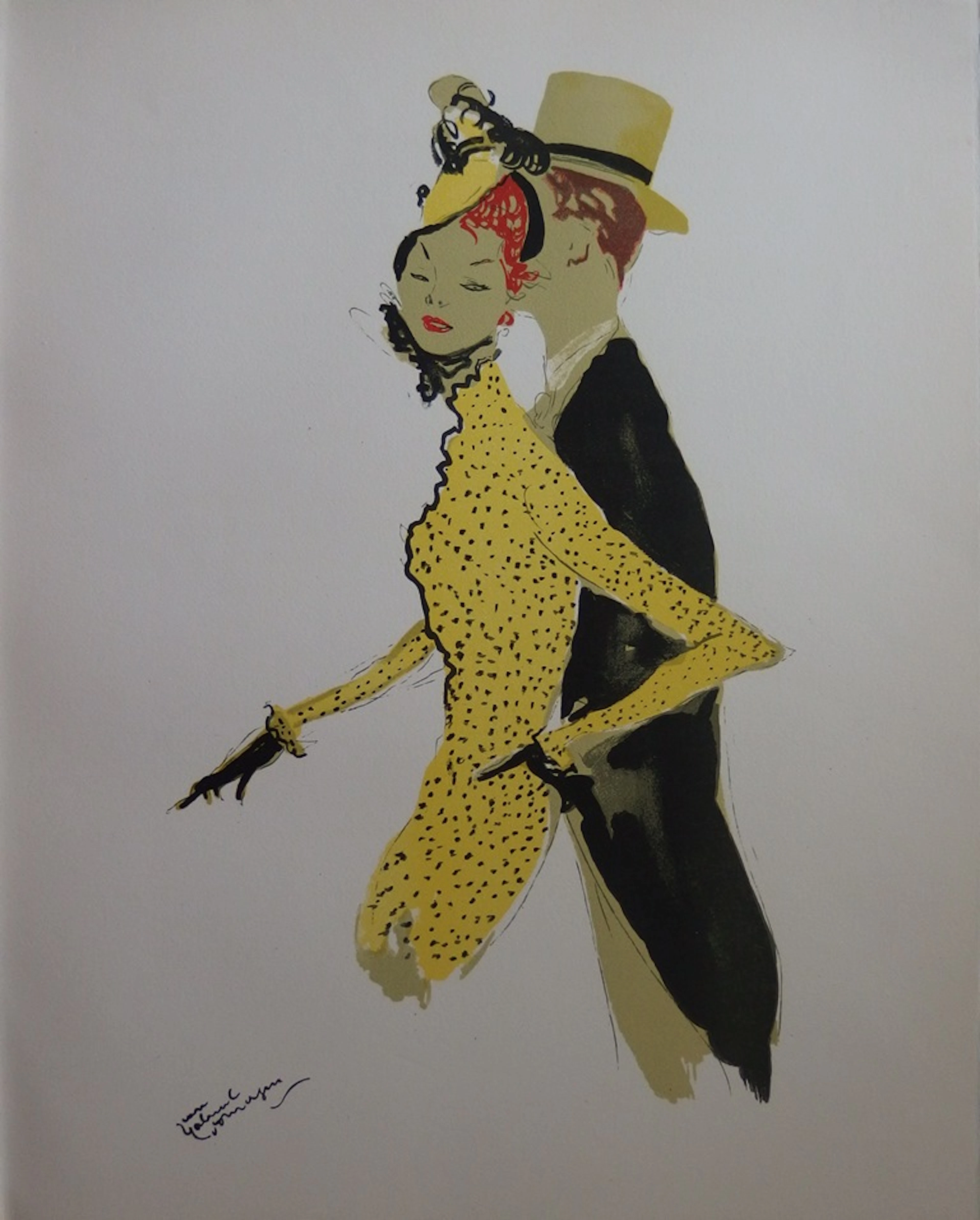 Jean-Gabriel DOMERGUE - Couple élégant, Lithographie originale signée