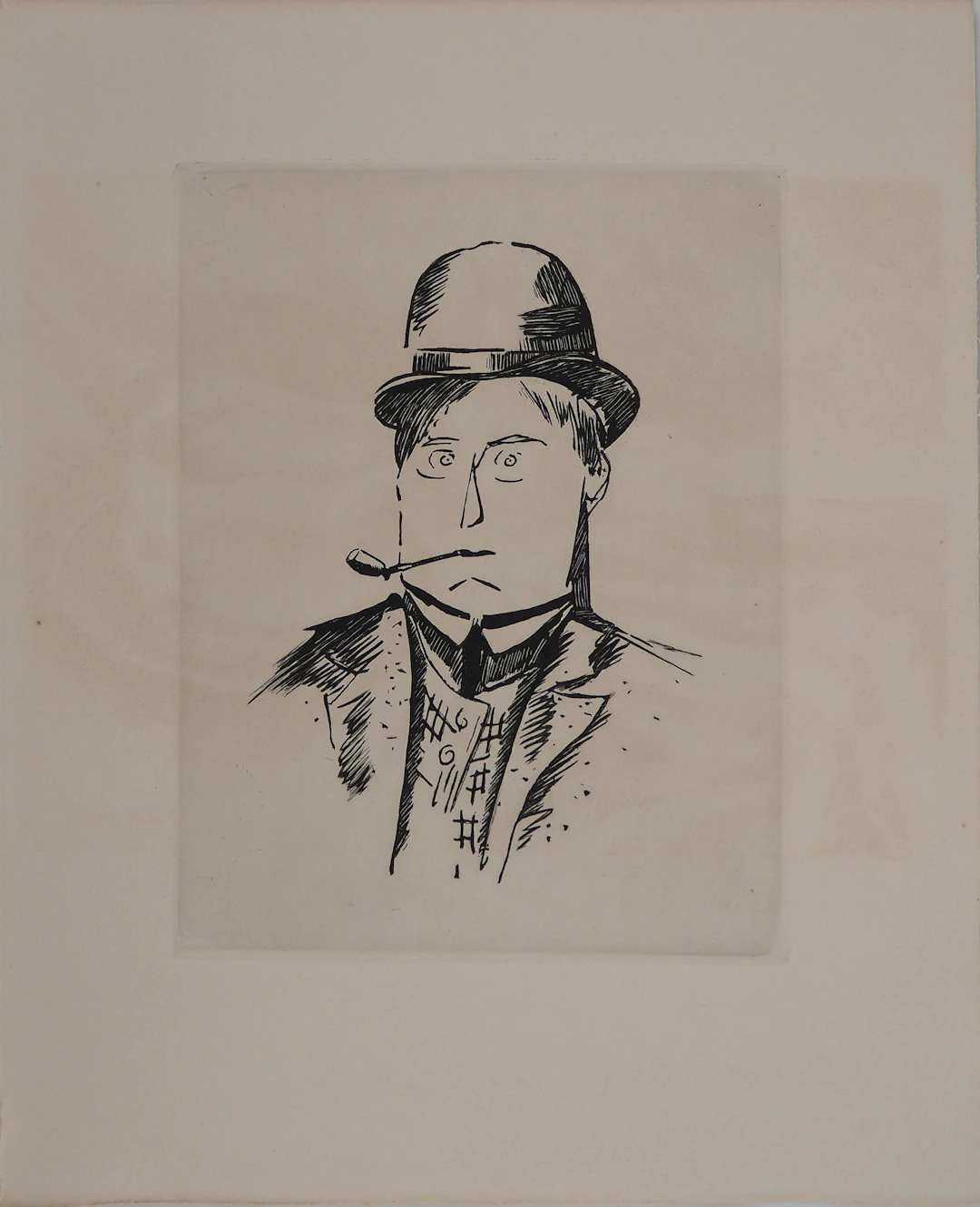 Maurice DE VLAMINCK : Rive gauche, Autoportrait de 1908, Gravure originale