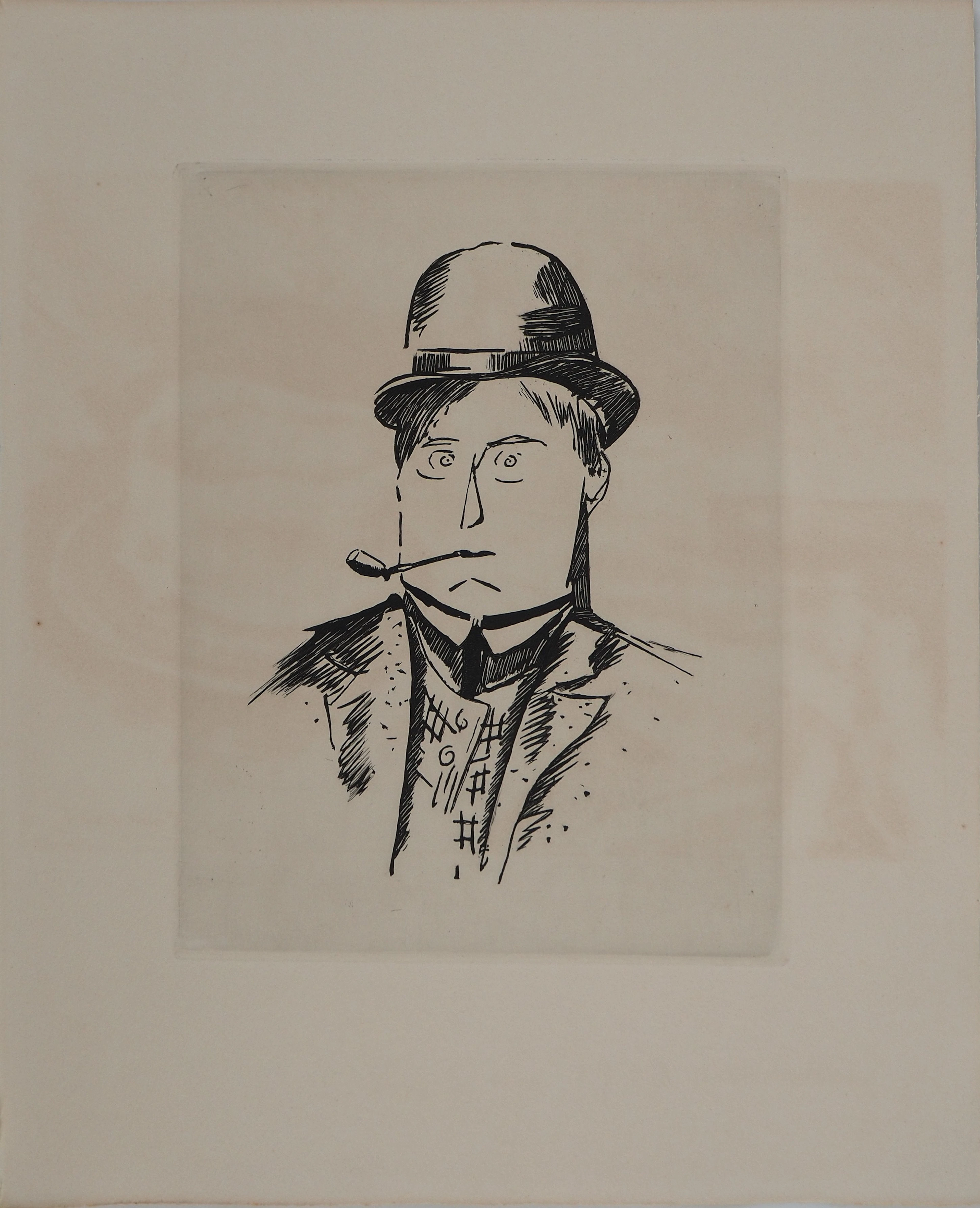 Maurice DE VLAMINCK : Rive gauche, Autoportrait de 1908, Gravure originale