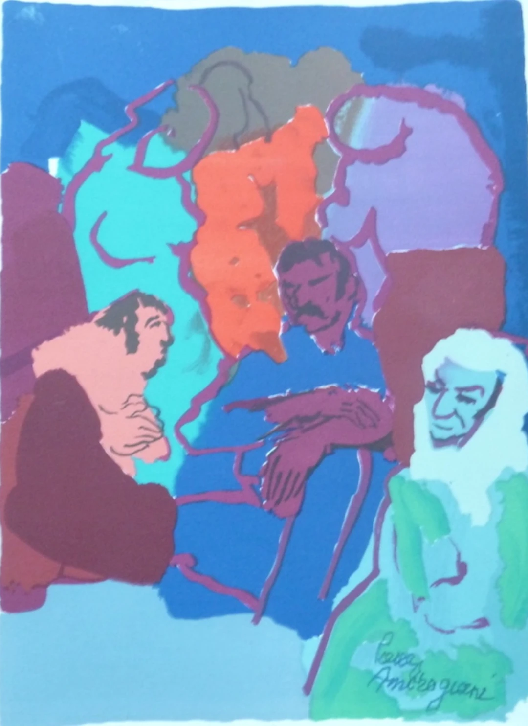 Pierre AMBROGIANI : La veillée aux champs - Lithographie originale