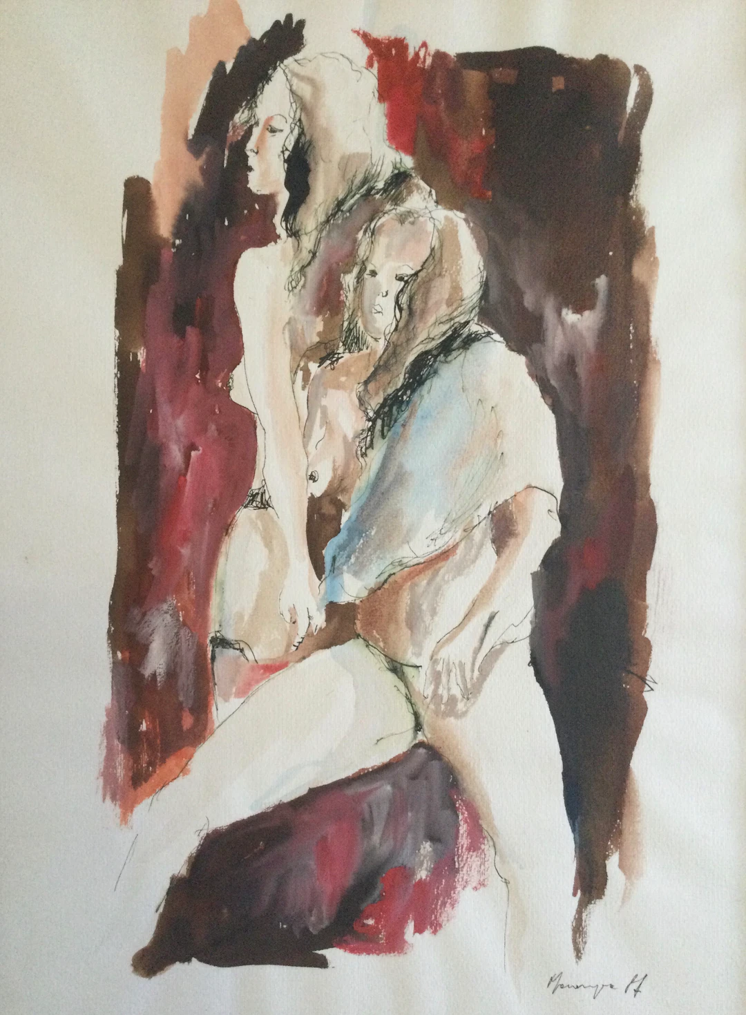 Massimo MARANGIO - Les deux amies , 1987 - Gouache signée