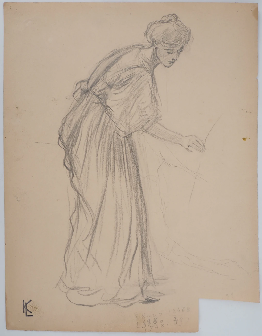 Léopold Franz KOWALSKI: Sujet féminin en robe, dessin original