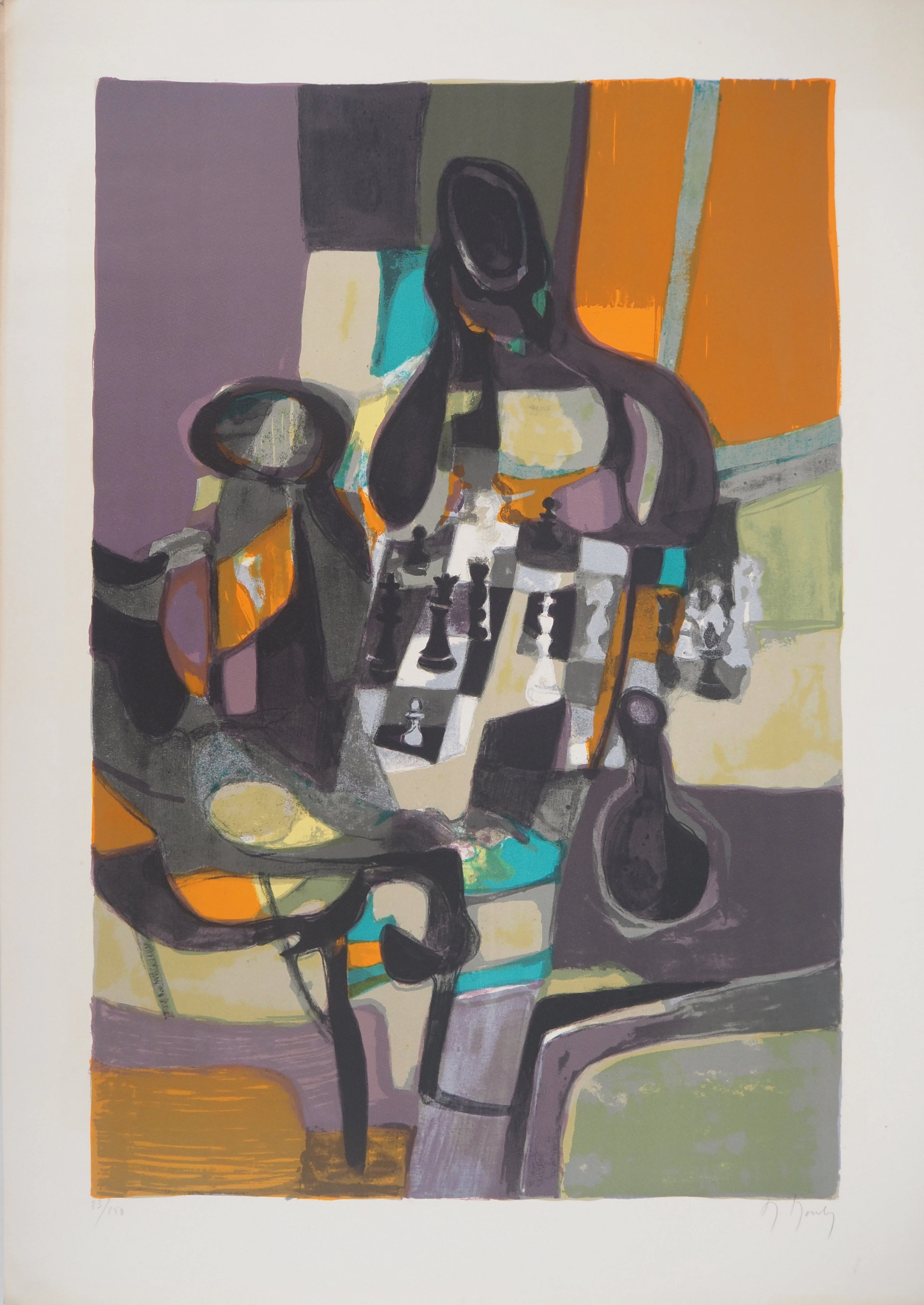 Marcel MOULY - Les joueurs d’échec - Lithographie originale, Signée