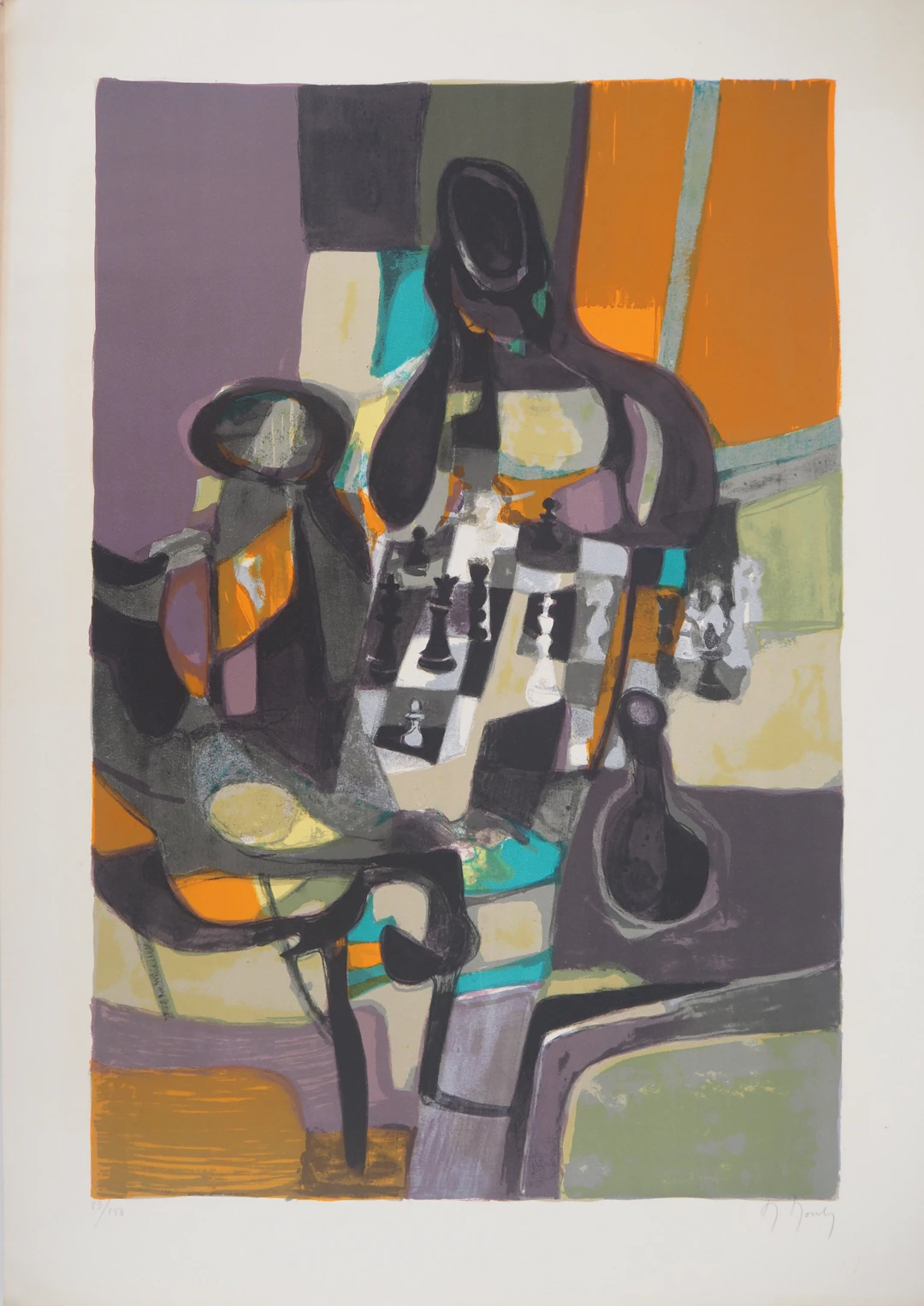 Marcel MOULY - Les joueurs d’échec - Lithographie originale, Signée