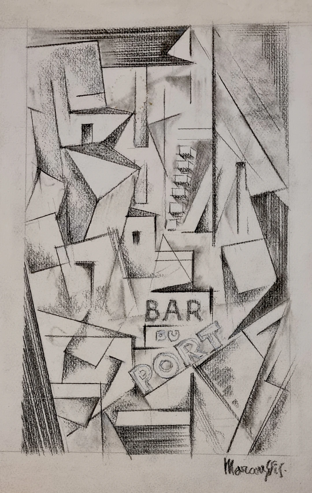 Louis Marcoussis, Le bar du port, dessin préparatoire, 1913