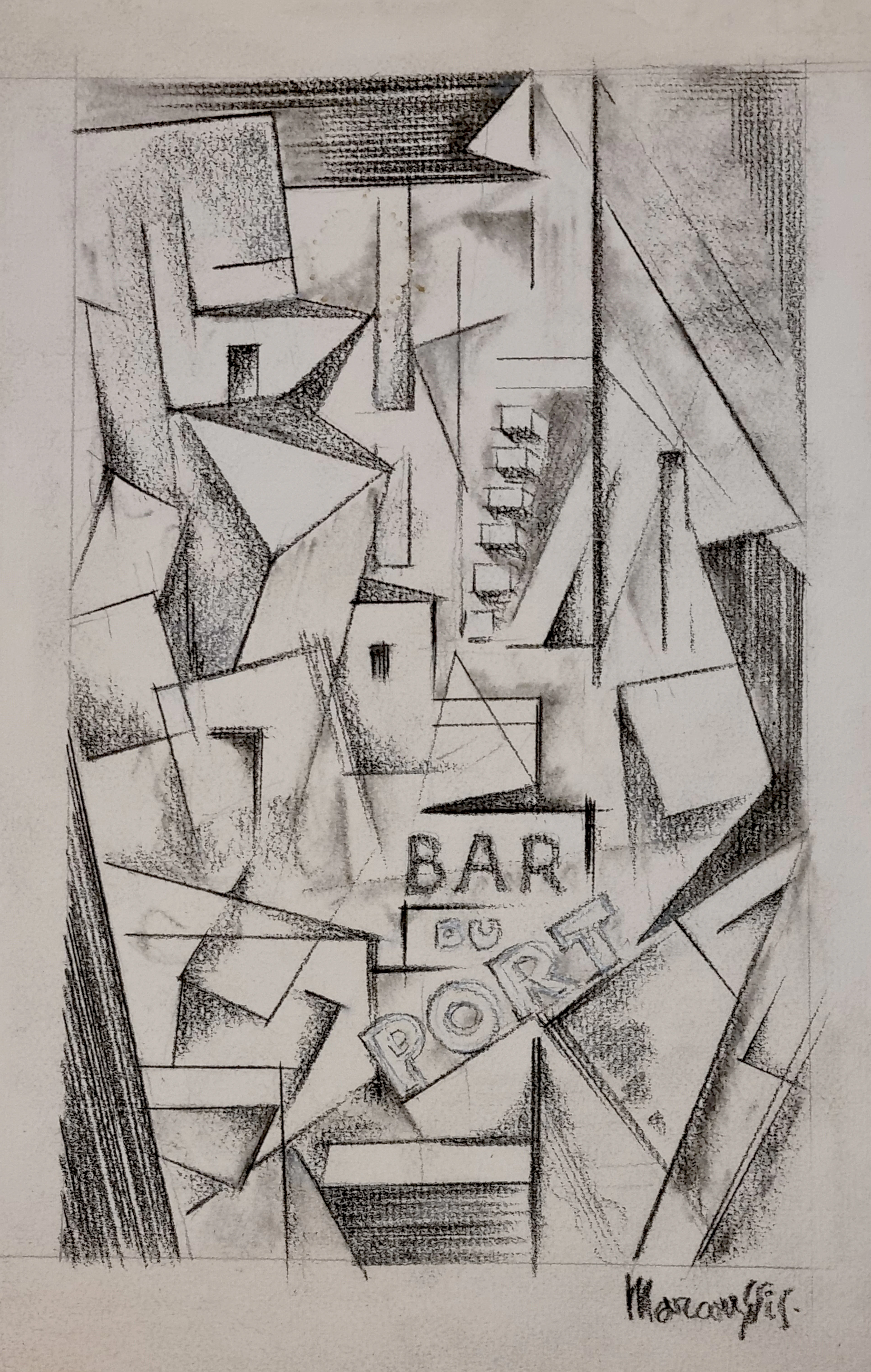 Louis Marcoussis, Le bar du port, dessin préparatoire, 1913