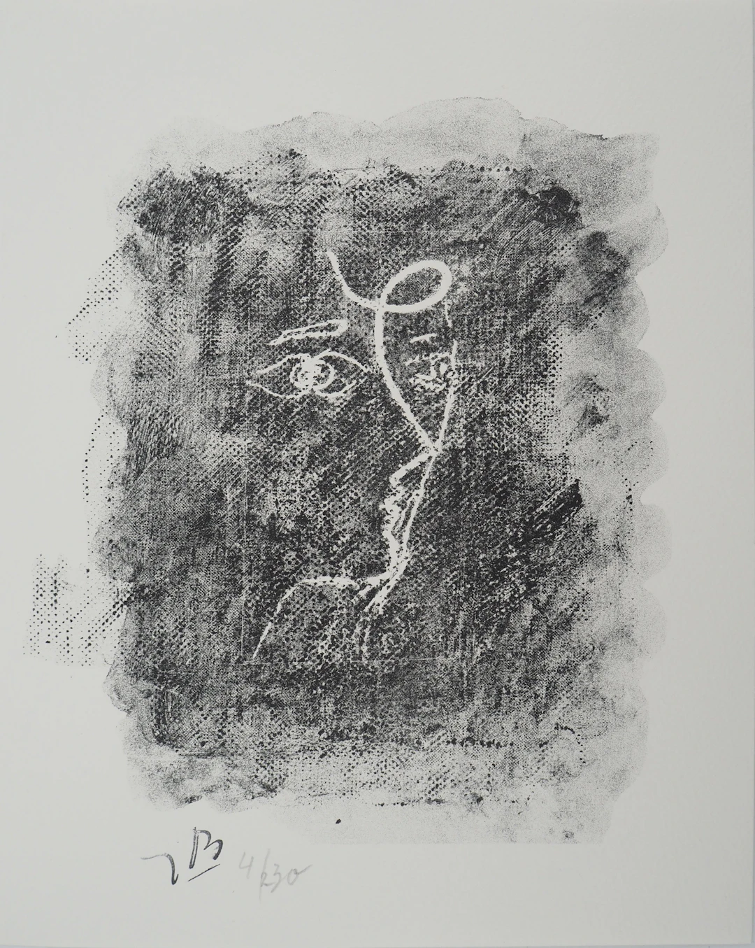 Georges BRAQUE : Profil cubiste en gris - Lithographie originale Signée