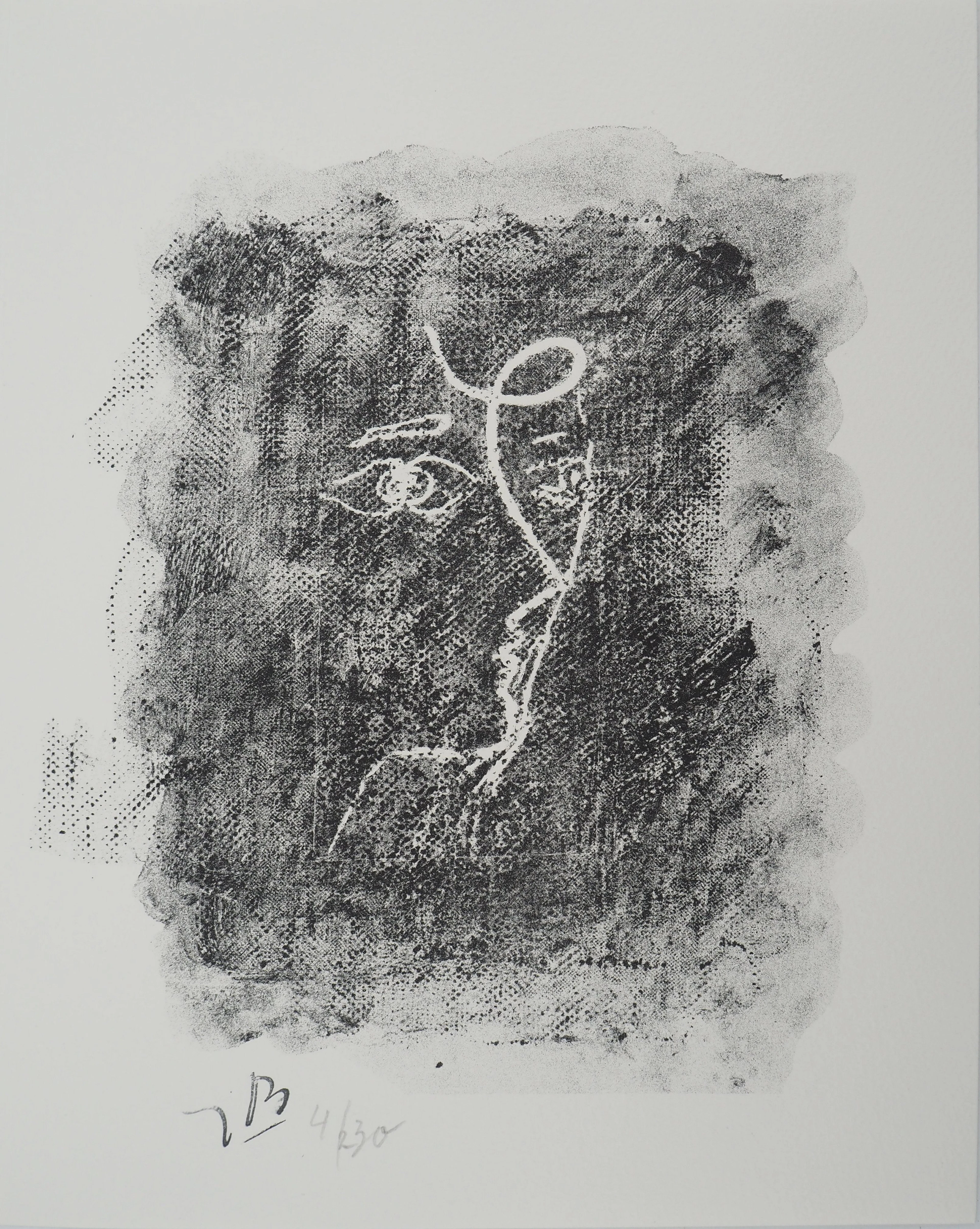 Georges BRAQUE : Profil cubiste en gris - Lithographie originale Signée
