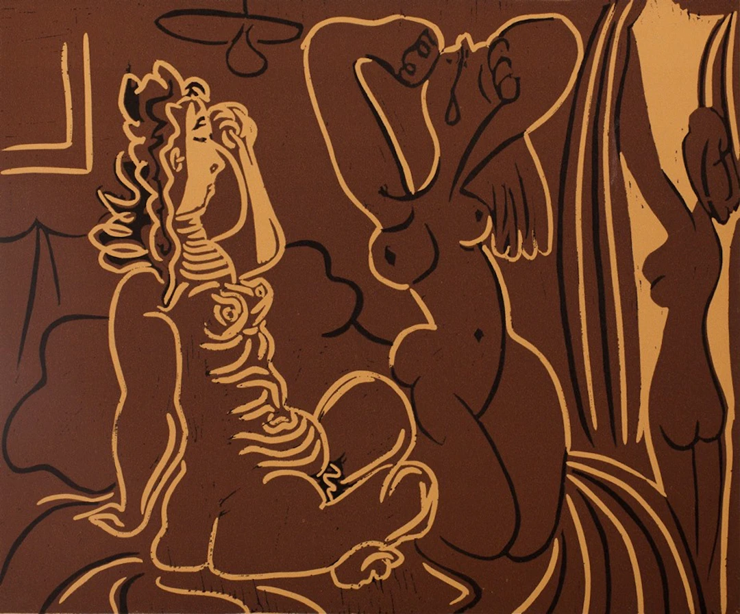 Pablo PICASSO : Femmes au réveil - Linogravure (1962)