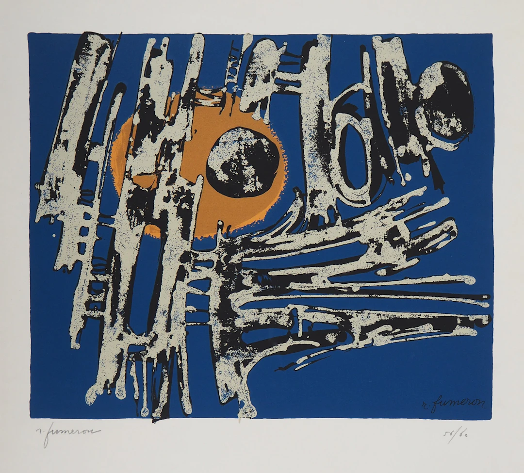 René FUMERON : Composition abstraite - Sérigraphie originale signée au crayon