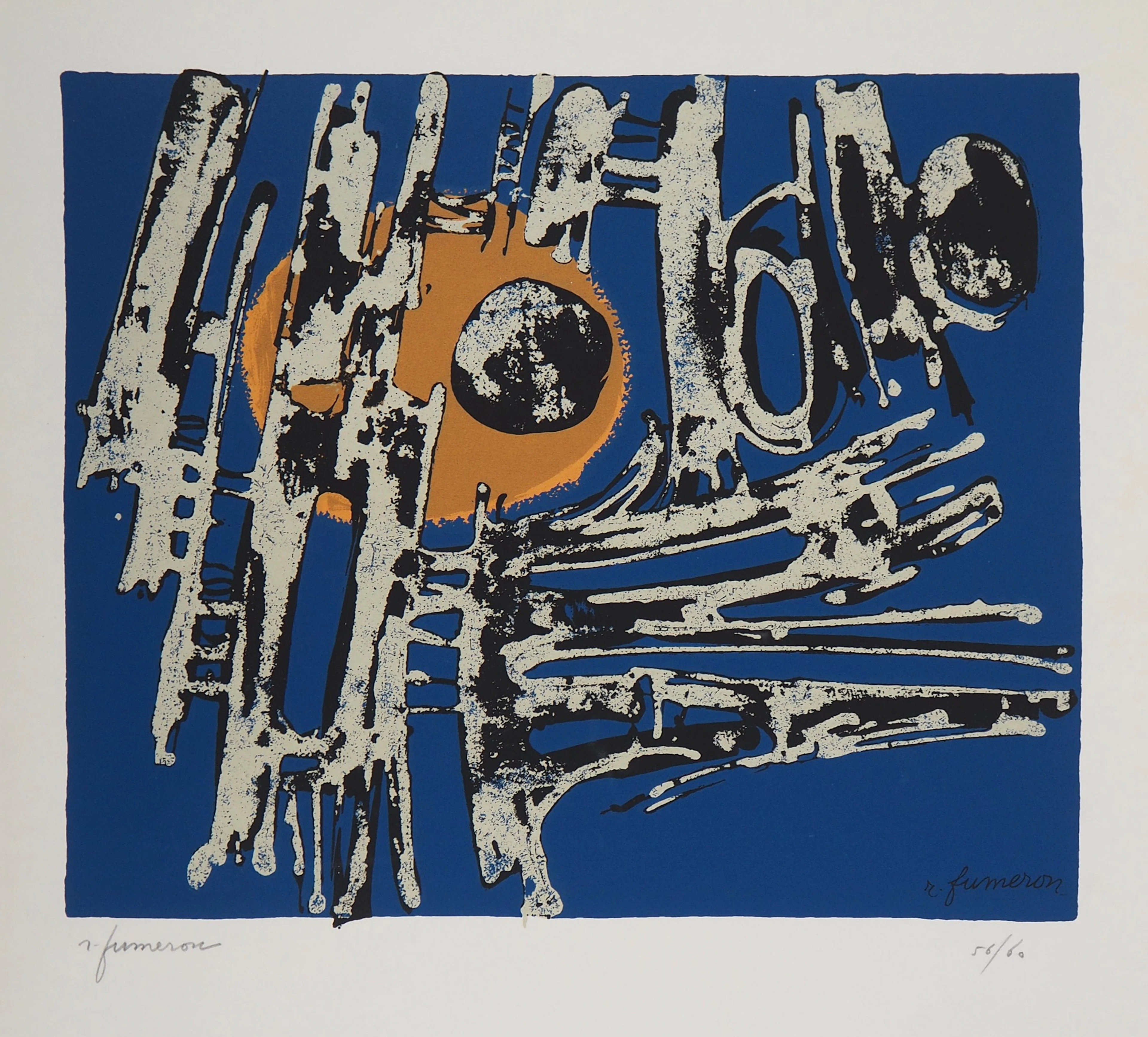 René FUMERON : Composition abstraite - Sérigraphie originale signée au crayon