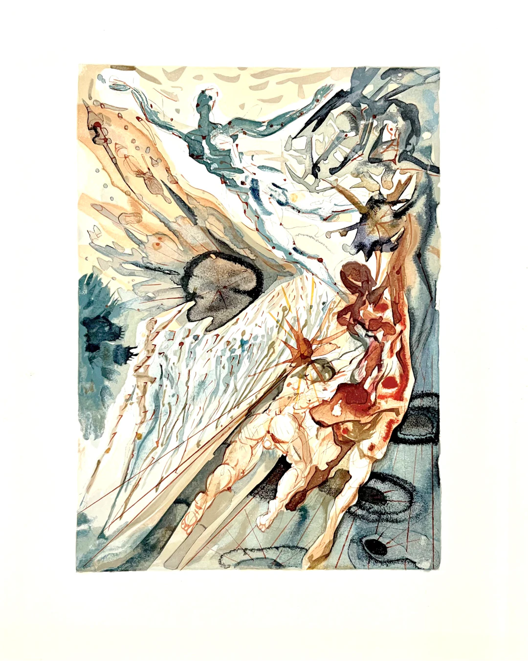 Salvador Dali - Divine Comédie - Deux troupes de luxurieux - Gravure sur bois