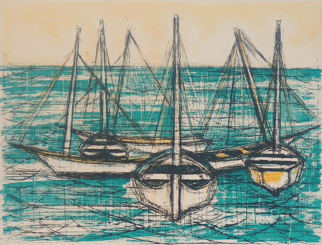 Gaëtan de ROSNAY - Les barques de pêcheurs, 1984 - Lithographie originale