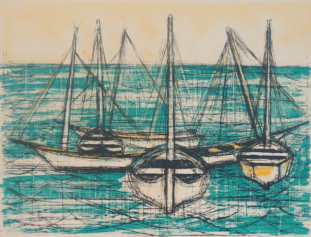 Gaëtan de ROSNAY - Les barques de pêcheurs, 1984 - Lithographie originale