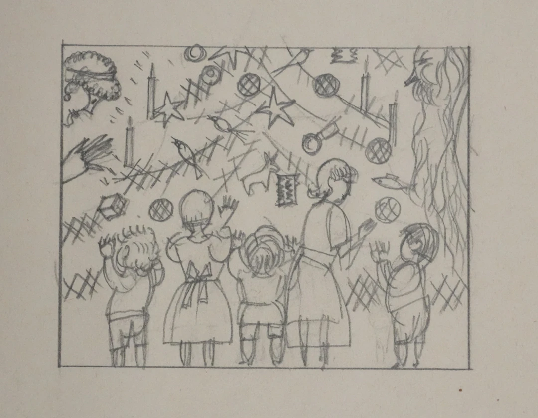 Jean-Emile LABOUREUR : Les fêtes, Dessin original