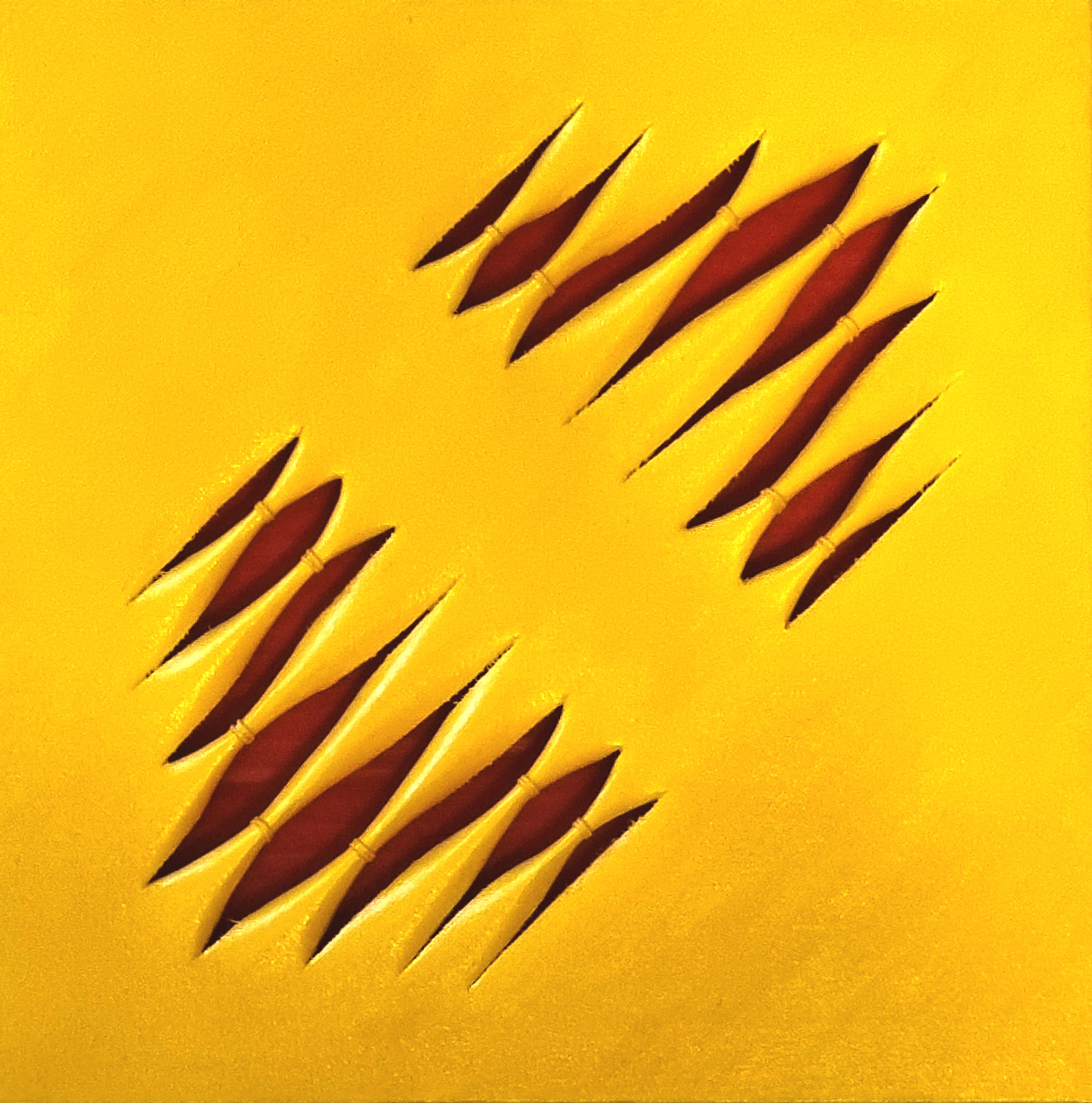 Calogero Salemi, Entailles du rouge brun, technique mixte sur toile, 2020