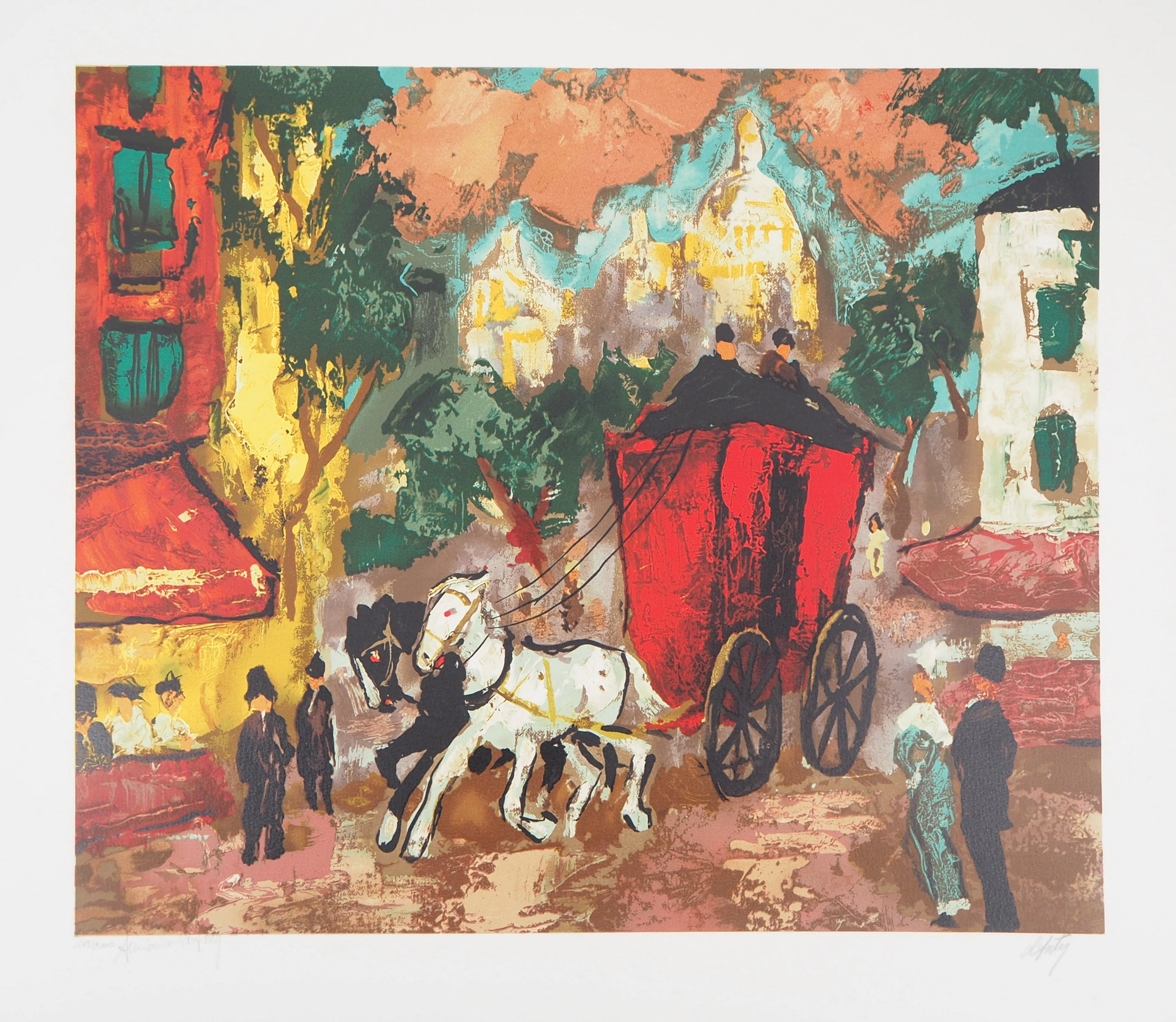 Henry Maurice D’ANTY : Calèche à Montmartre - Lithographie originale