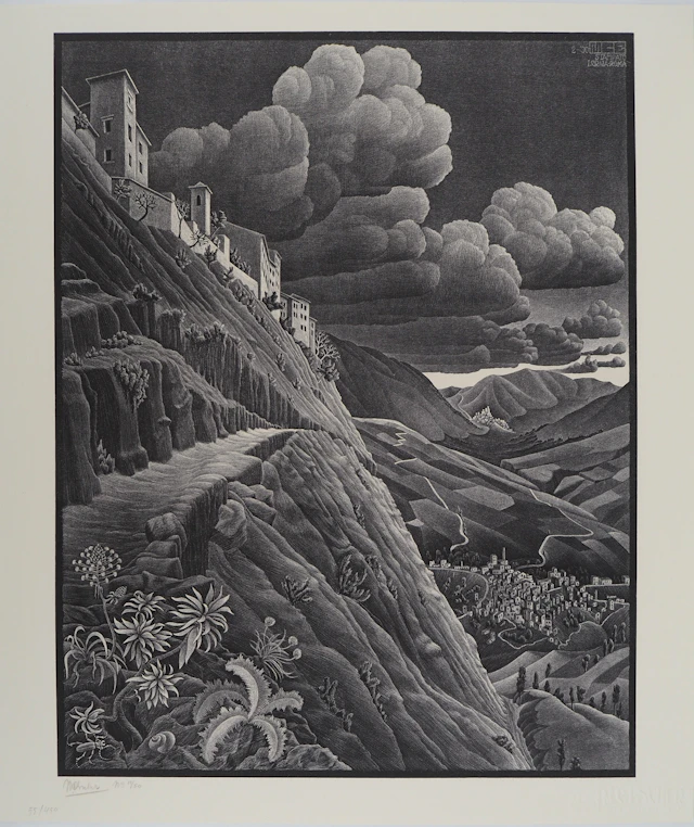 Maurits Cornelis Escher : Paysage italien Castrovalva, Fac-similé