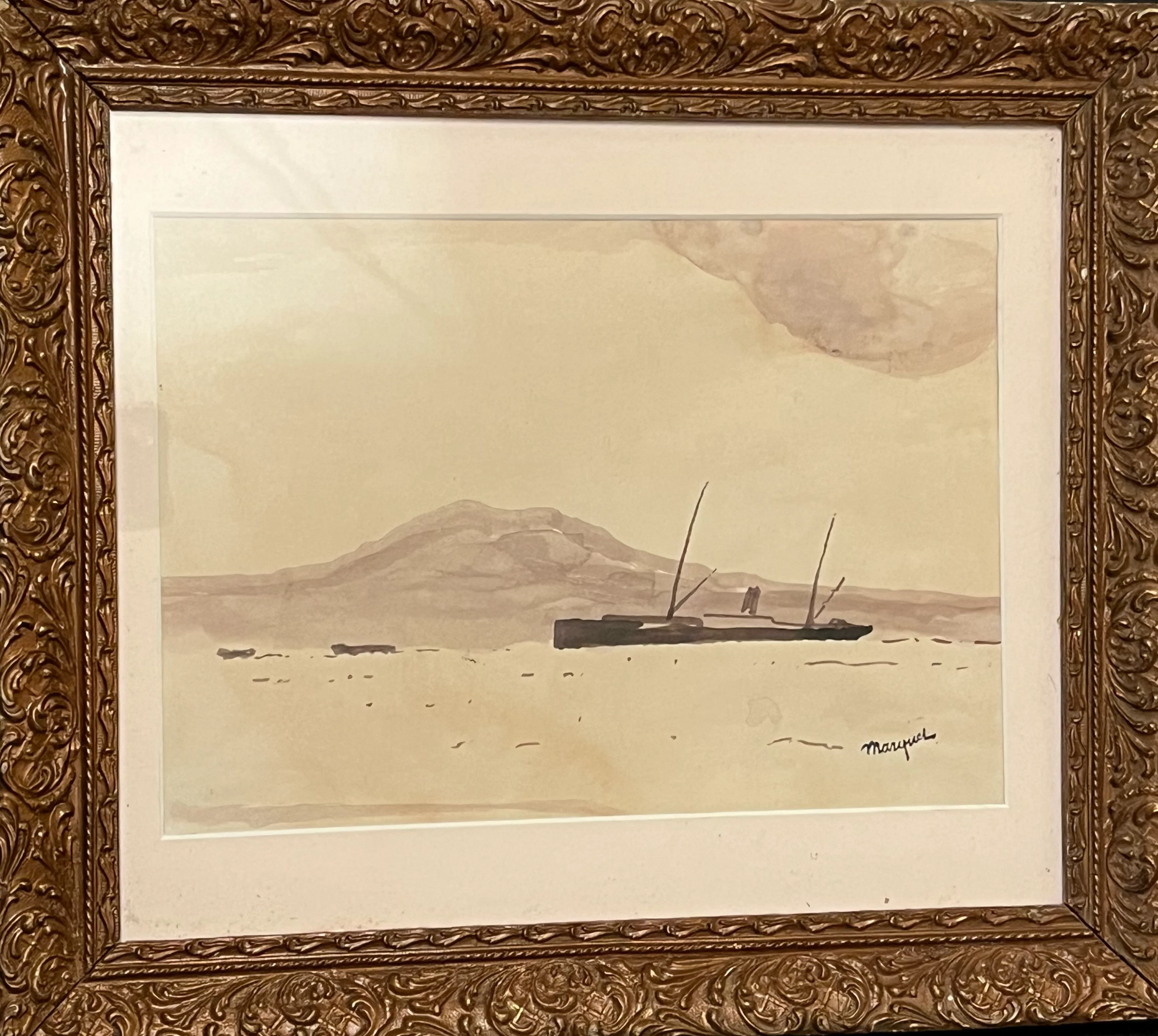 Albert MARQUET - Paysage marin - Dessin aquarelle original
