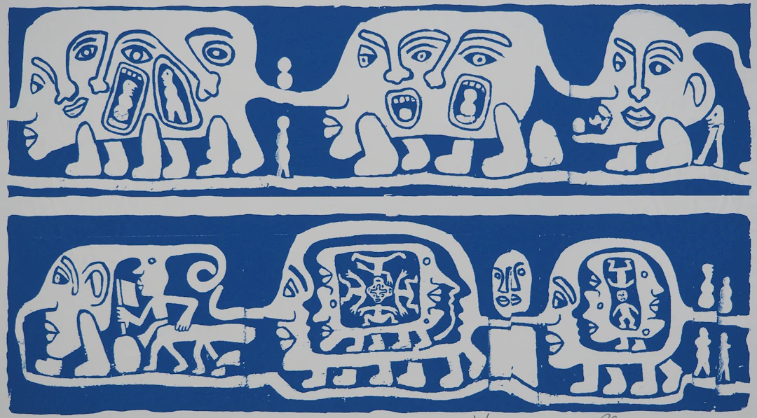 Yvon TAILLANDIER : Catitipède aux visages en bleu, Sérigraphie originale signée
