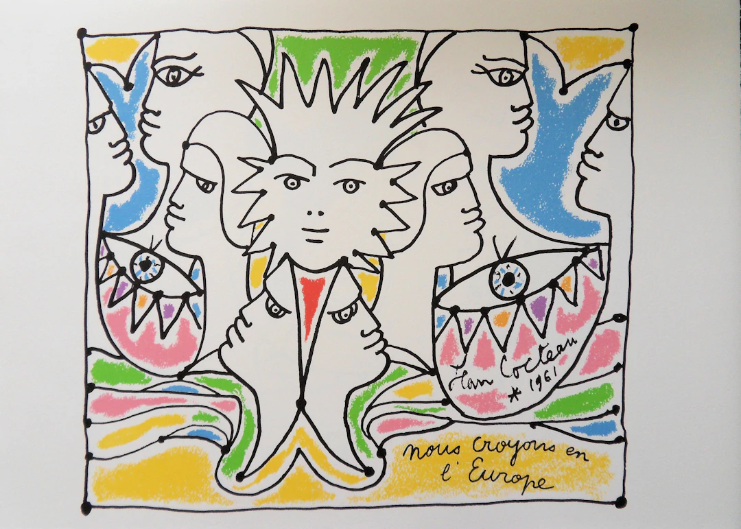 Jean COCTEAU : Europe, enfin un accord, Lithographie, 1961