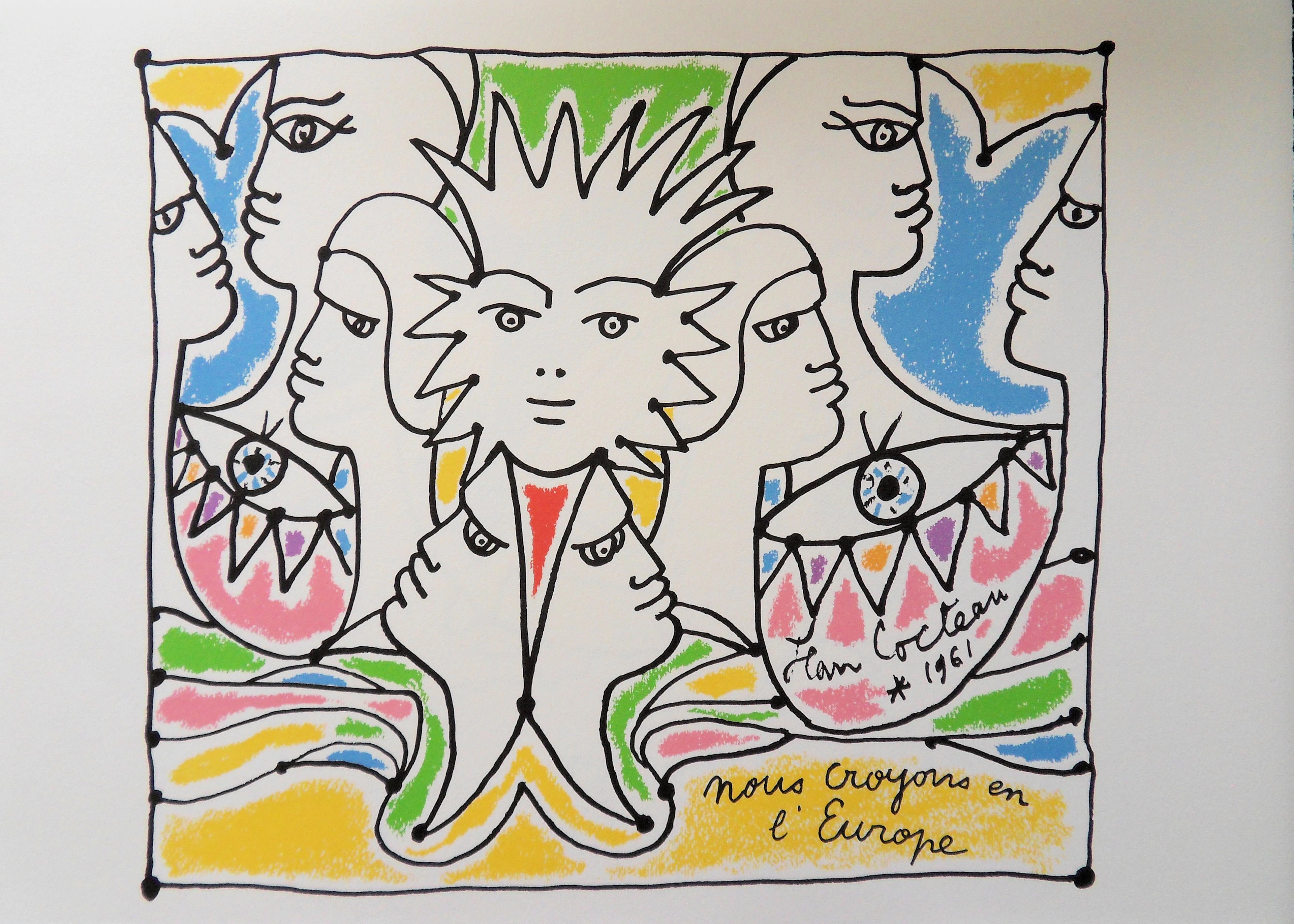 Jean COCTEAU : Europe, enfin un accord, Lithographie, 1961