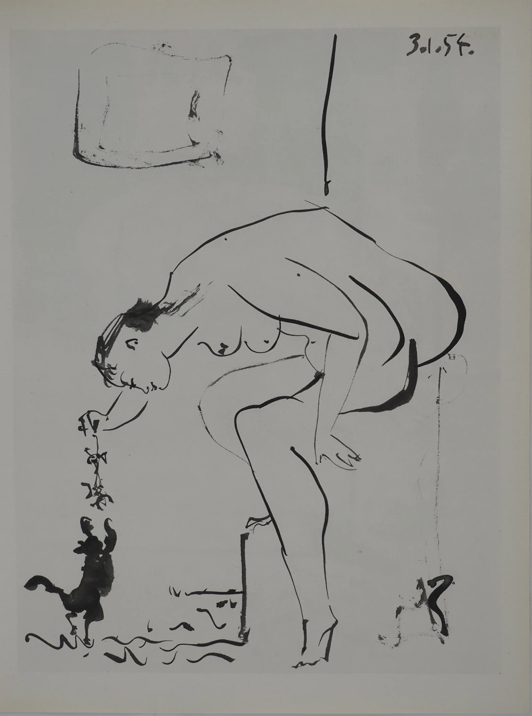 Pablo PICASSO : Comédie Humaine, Nu avec le petit chat, Héliogravure