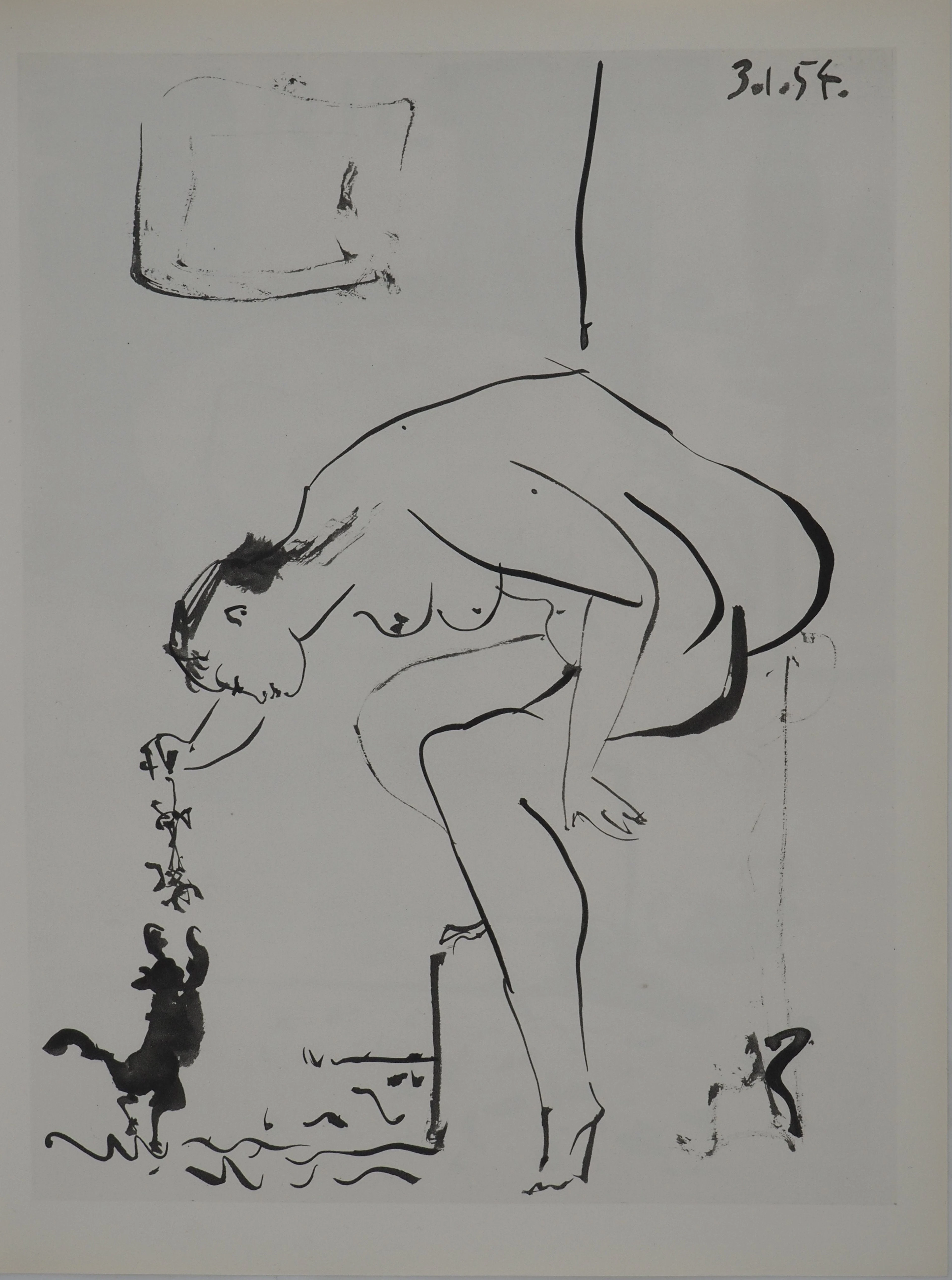 Pablo PICASSO : Comédie Humaine, Nu avec le petit chat, Héliogravure