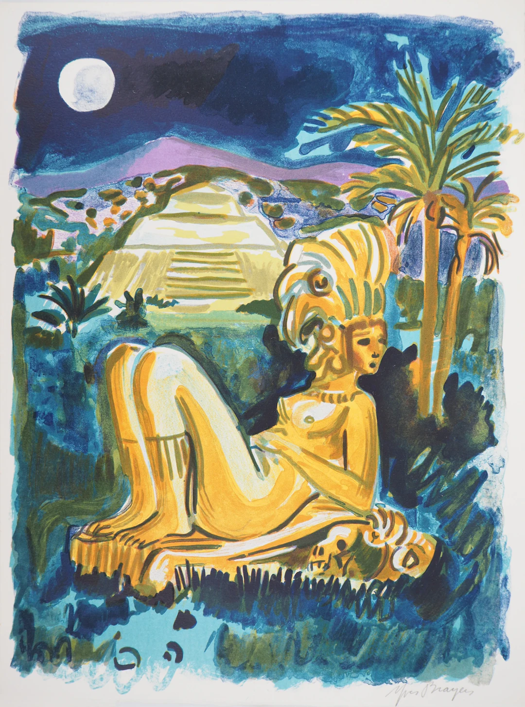 Yves BRAYER - Mystères du Mexique - Lithographie originale signée au crayon