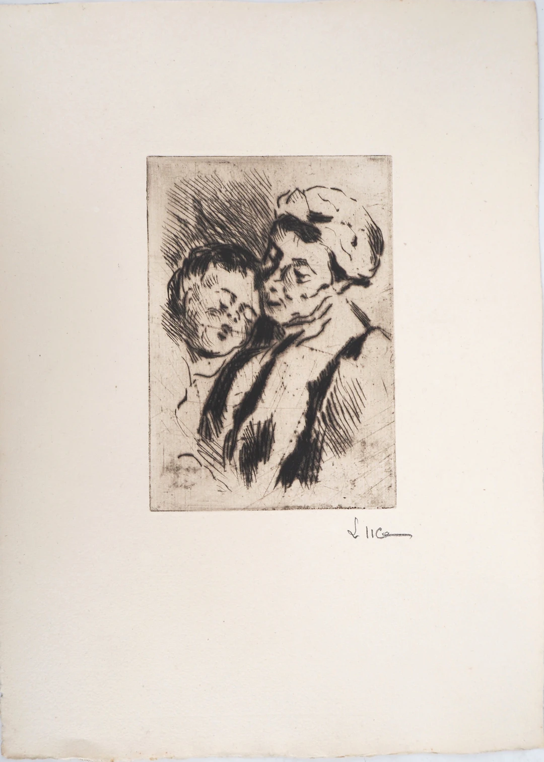 Maximilien LUCE - Tendresse entre la grand-mère et l'enfant - Gravure