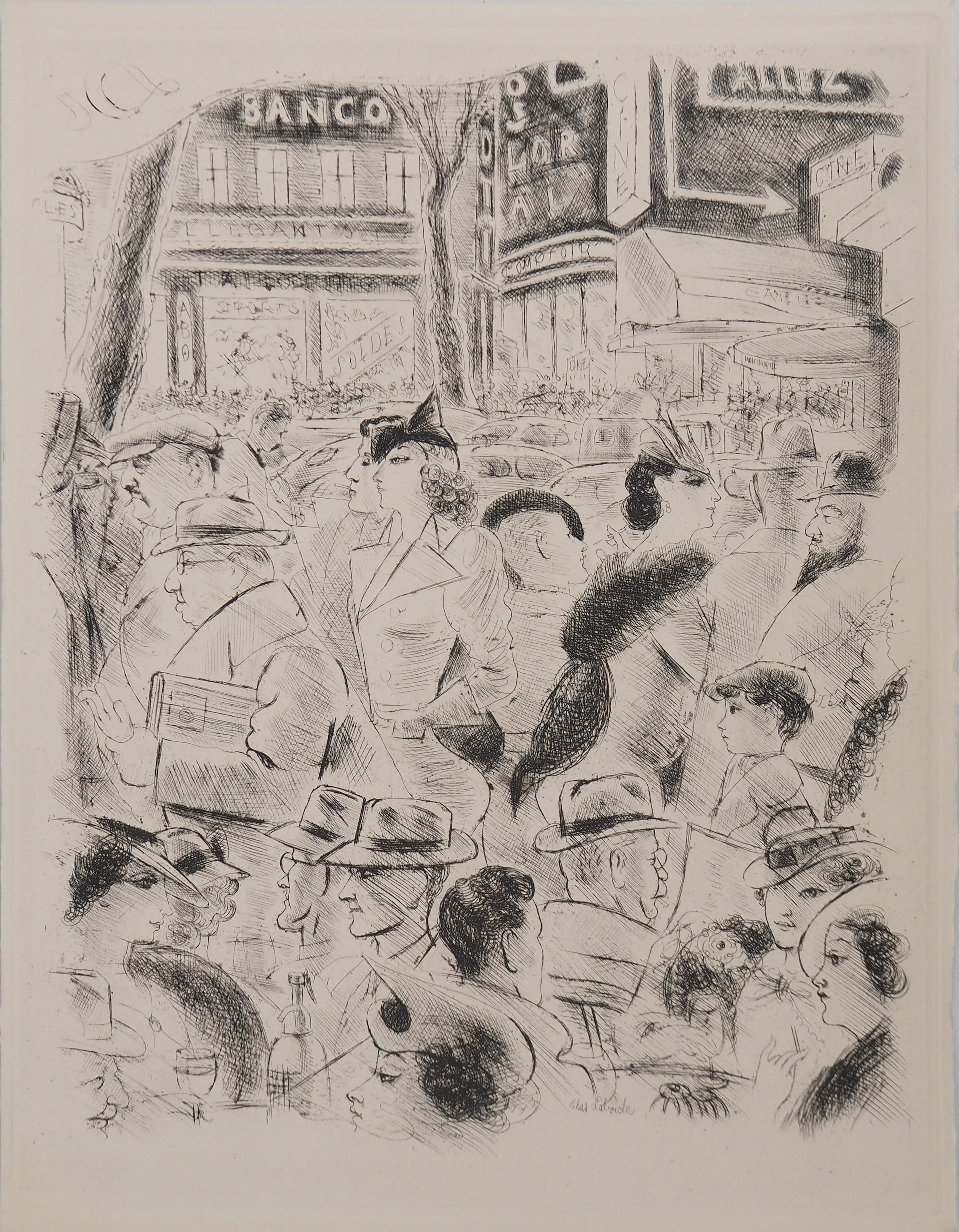 Chas LABORDE : Boulevard Haussman, Gravure originale signée