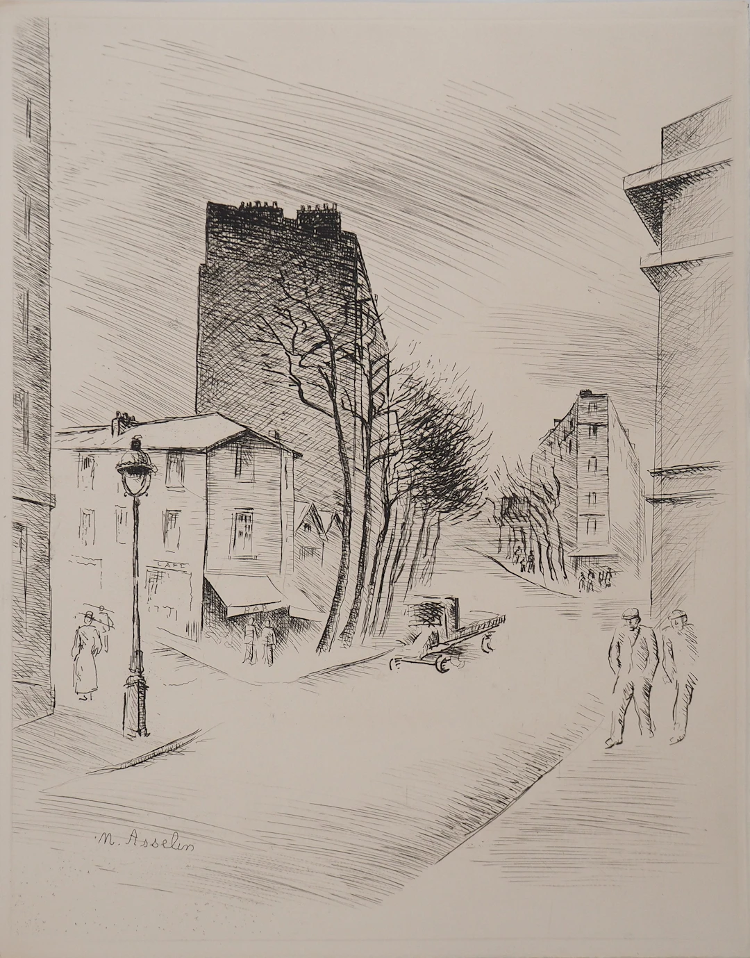 Maurice ASSELIN : Belleville à vol d’âme, Gravure originale signée