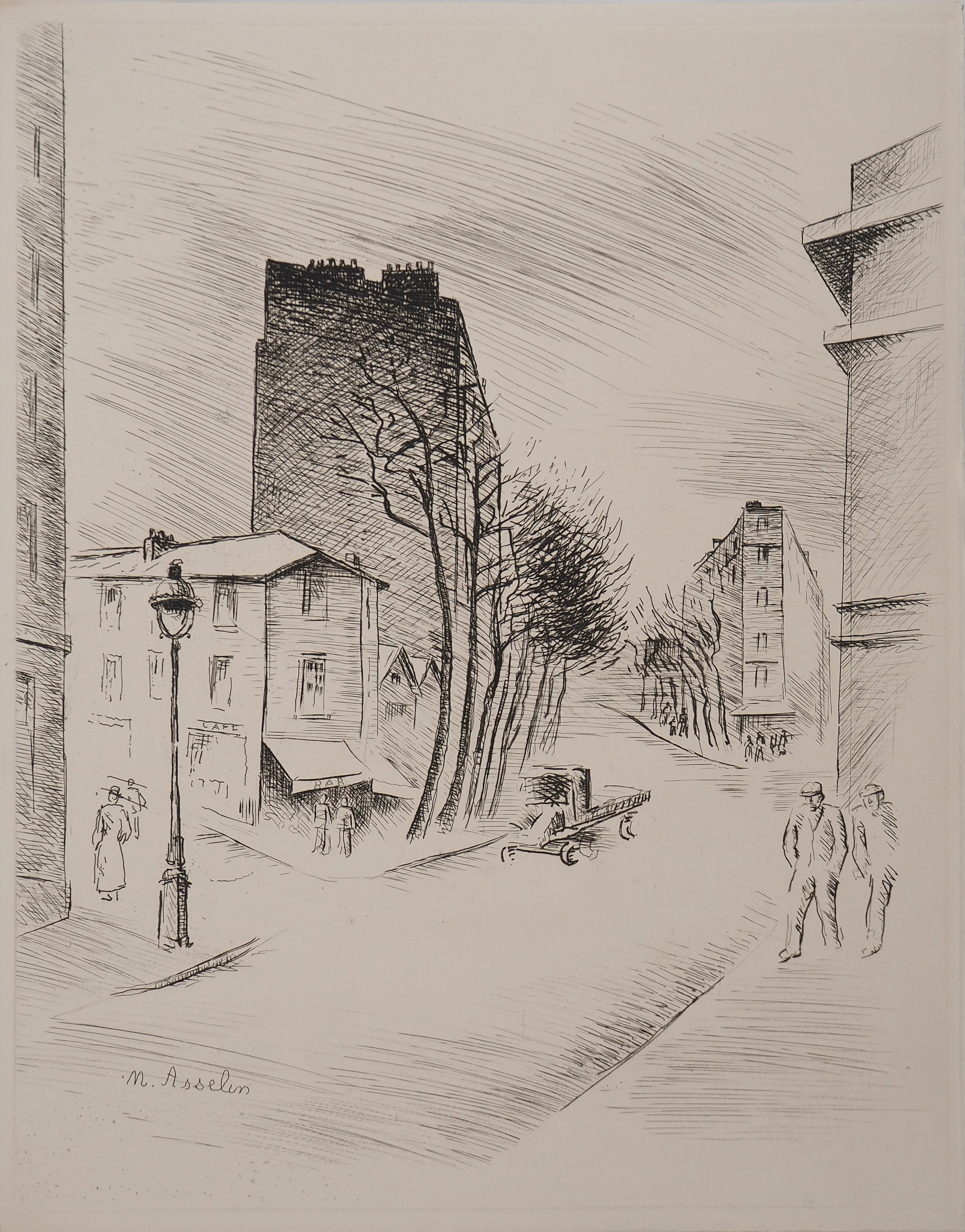 Maurice ASSELIN : Belleville à vol d’âme, Gravure originale signée