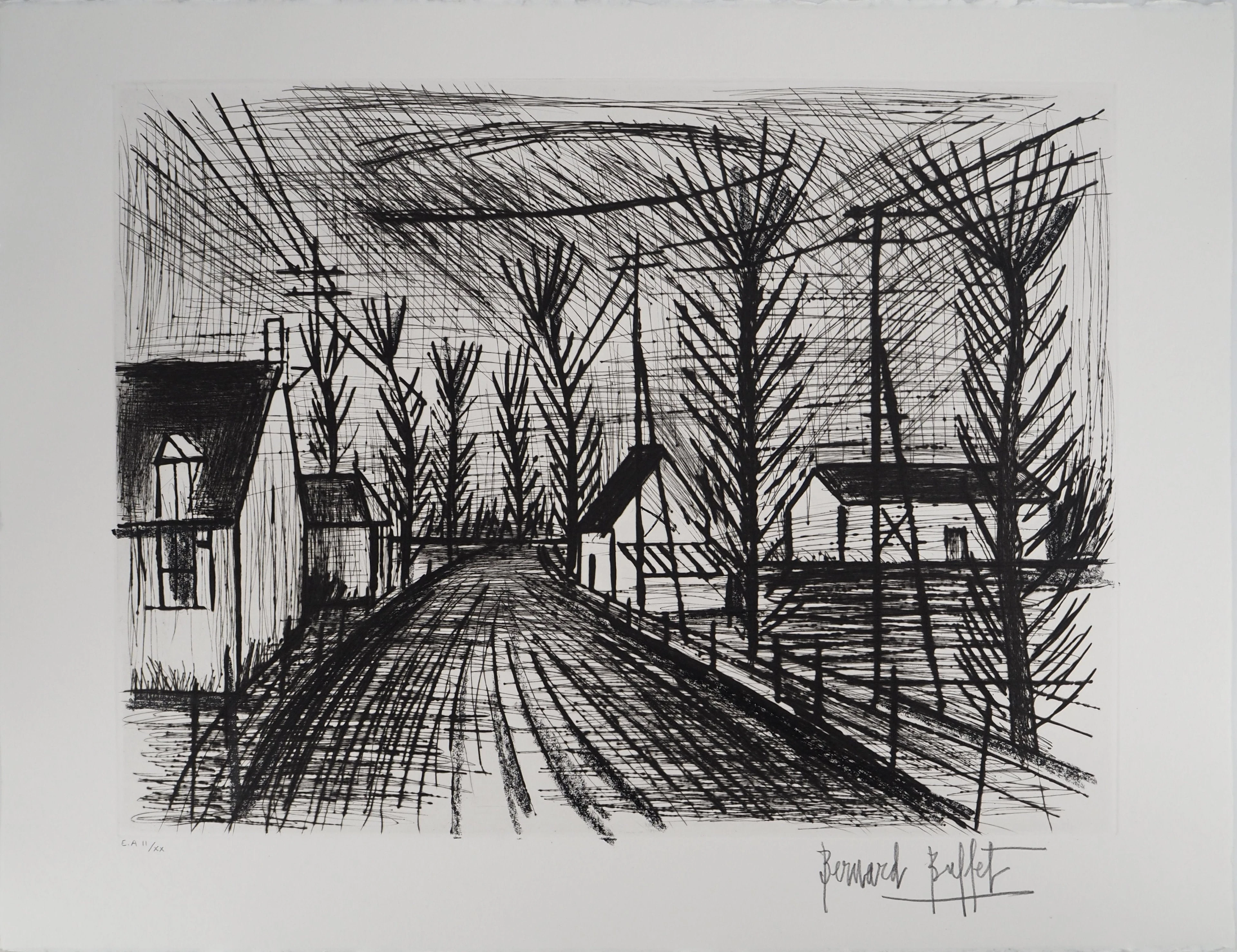 Bernard BUFFET : Route de village, Gravure originale signée