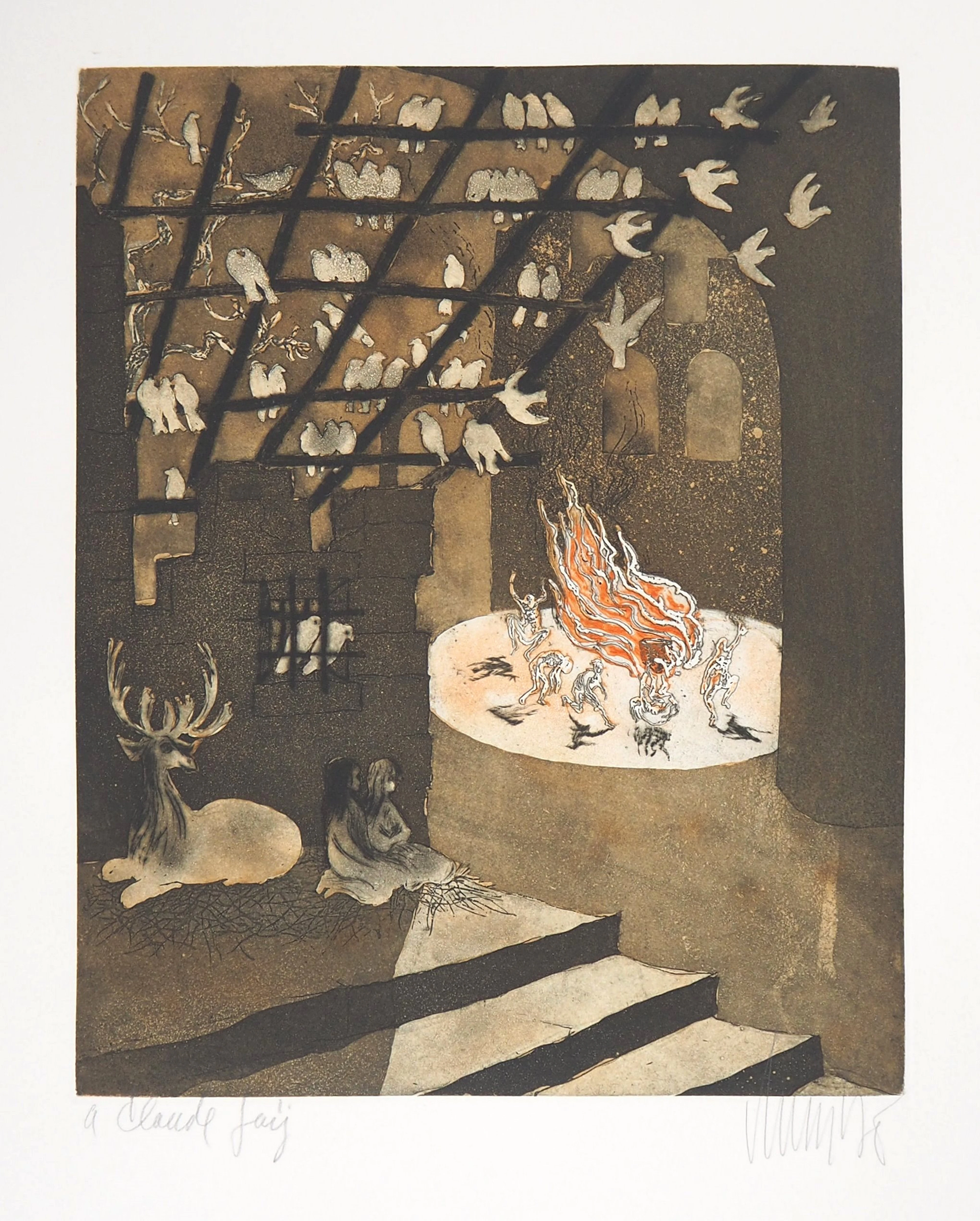 Lars BO : Le Chant de la nuit, 1969 - Gravure originale signée au crayon