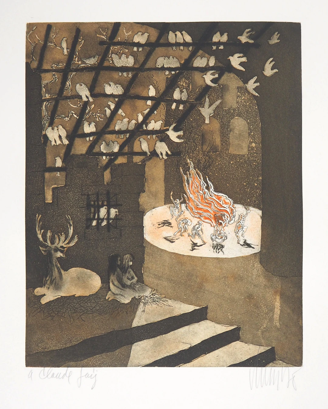 Lars BO : Le Chant de la nuit, 1969 - Gravure originale signée au crayon