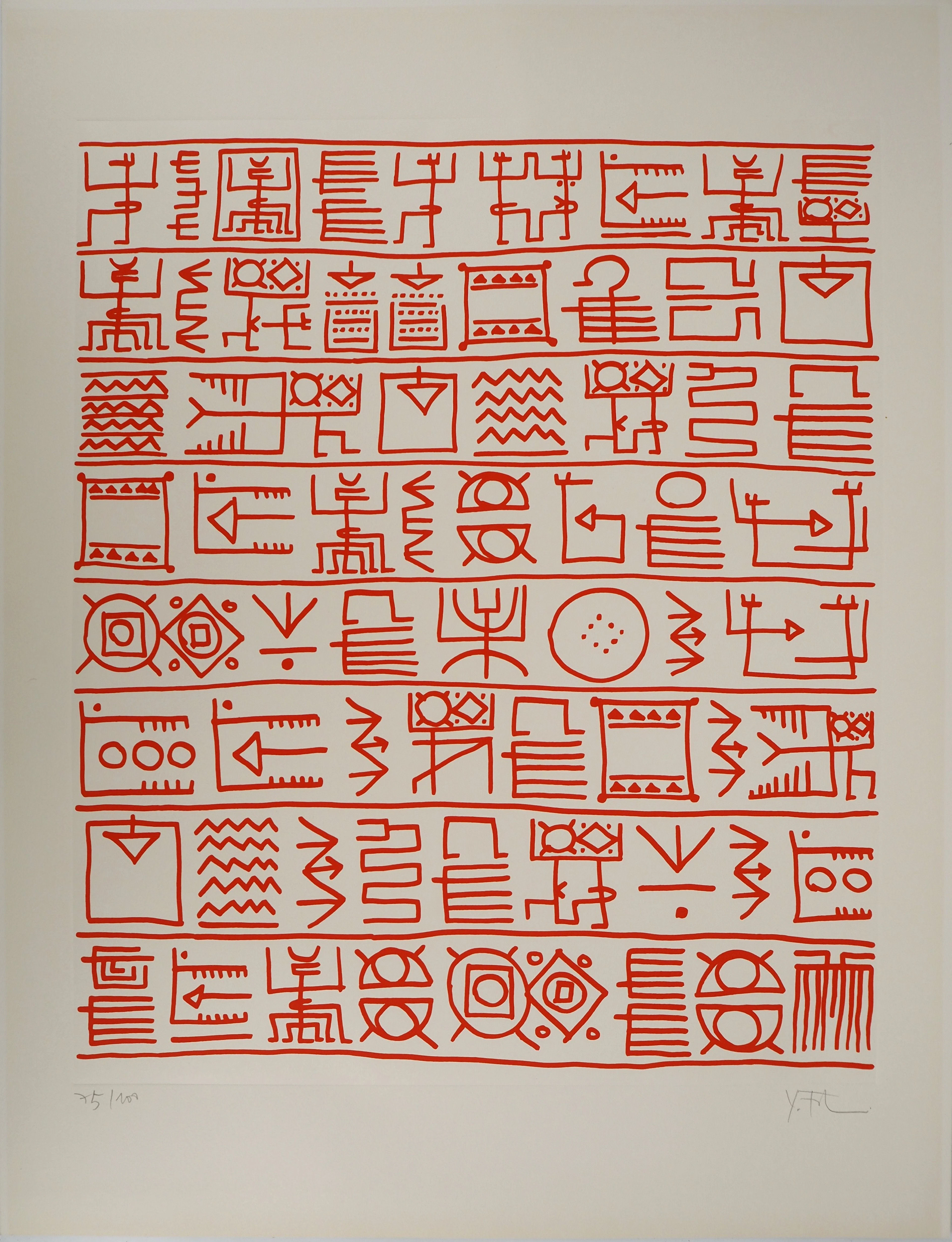 Yona FRIEDMAN : Pictogrammes de la Genèse (Orange), Sérigraphie originale