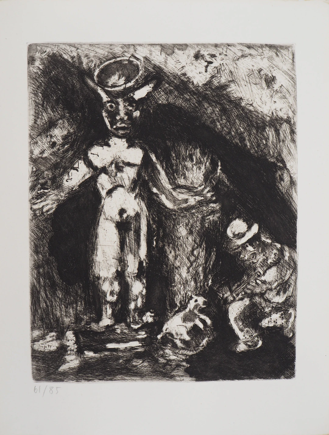 Marc CHAGALL : L'homme et la statue, Gravure originale signée