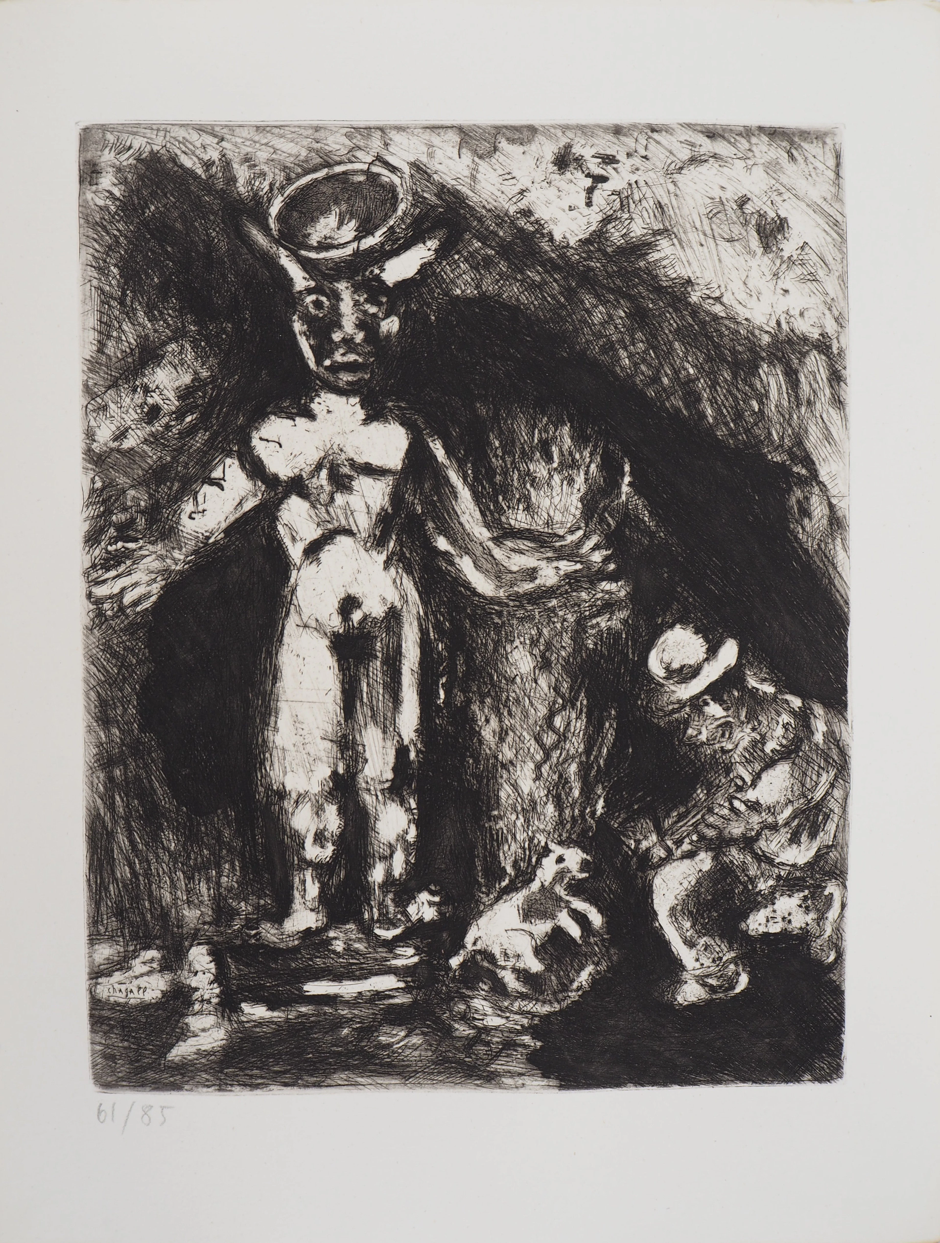 Marc CHAGALL : L'homme et la statue, Gravure originale signée