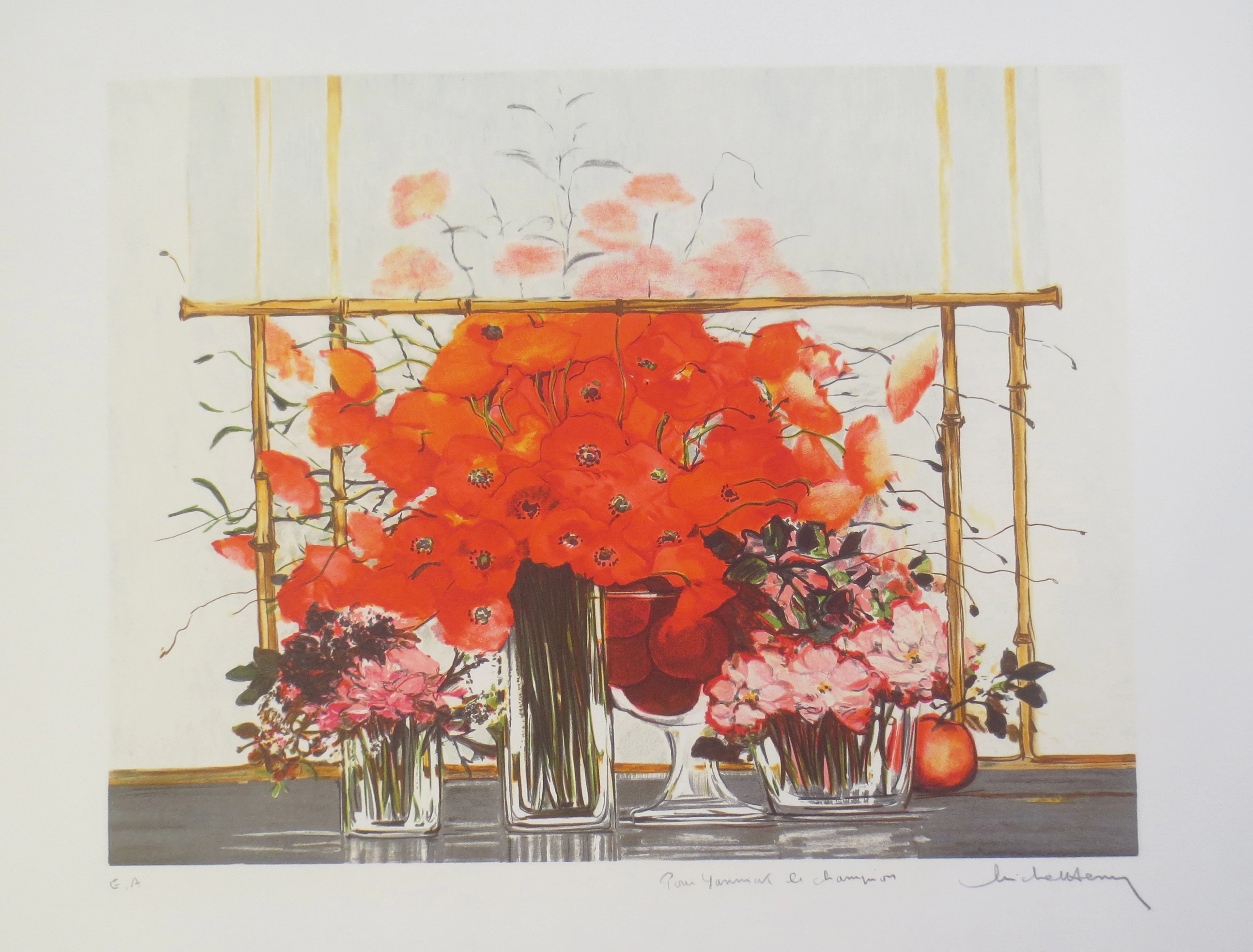 Michel HENRY - Anémones rouges - Lithographie signée au crayon