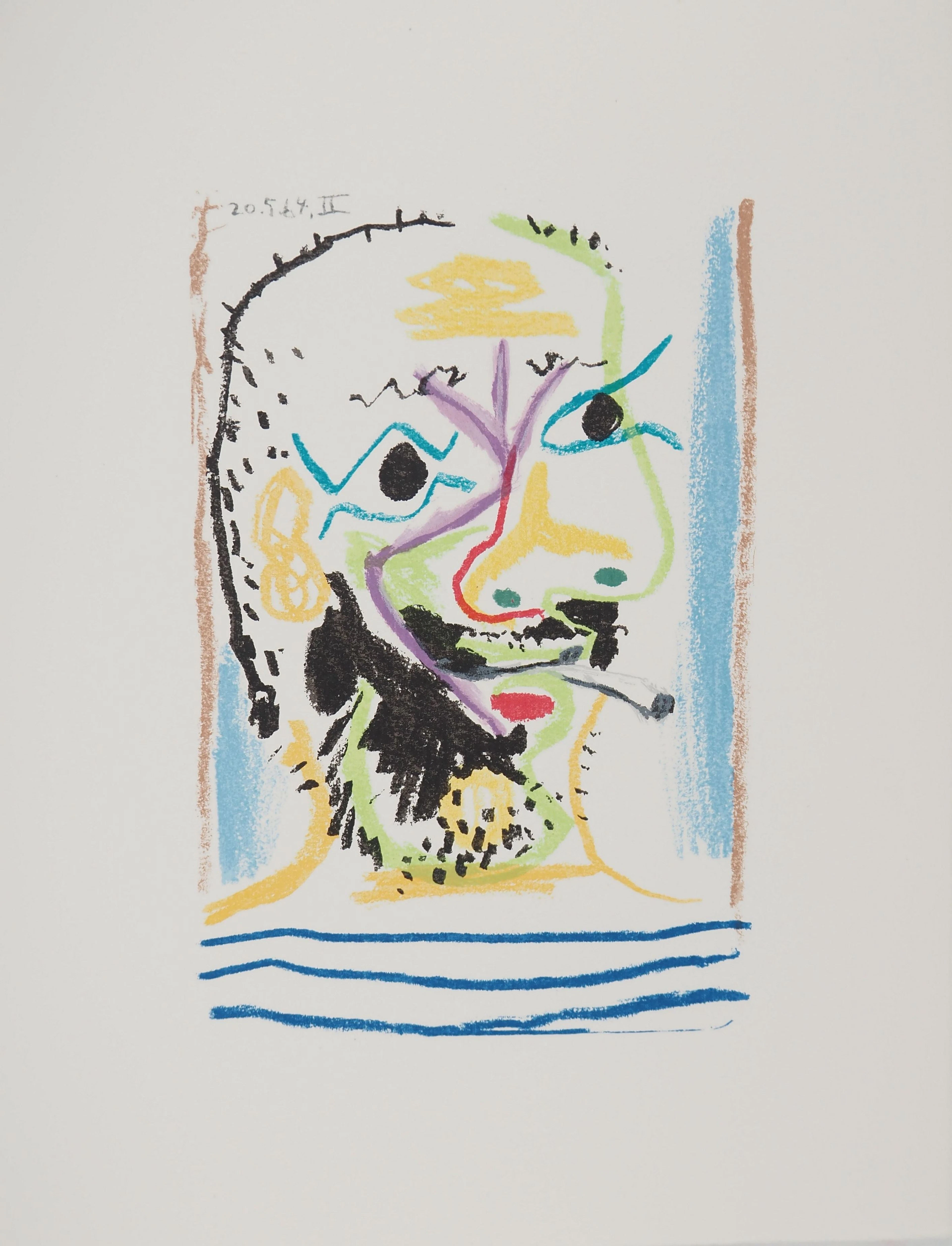 Pablo PICASSO : Le Goût du Bonheur, Portrait à la cigarette, Lithographie