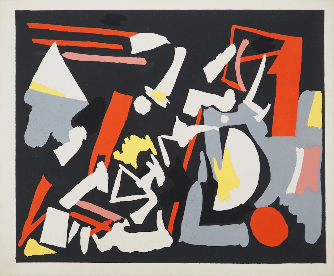Youla CHAPOVAL : Ensemble abstrait, Lithographie et pochoir